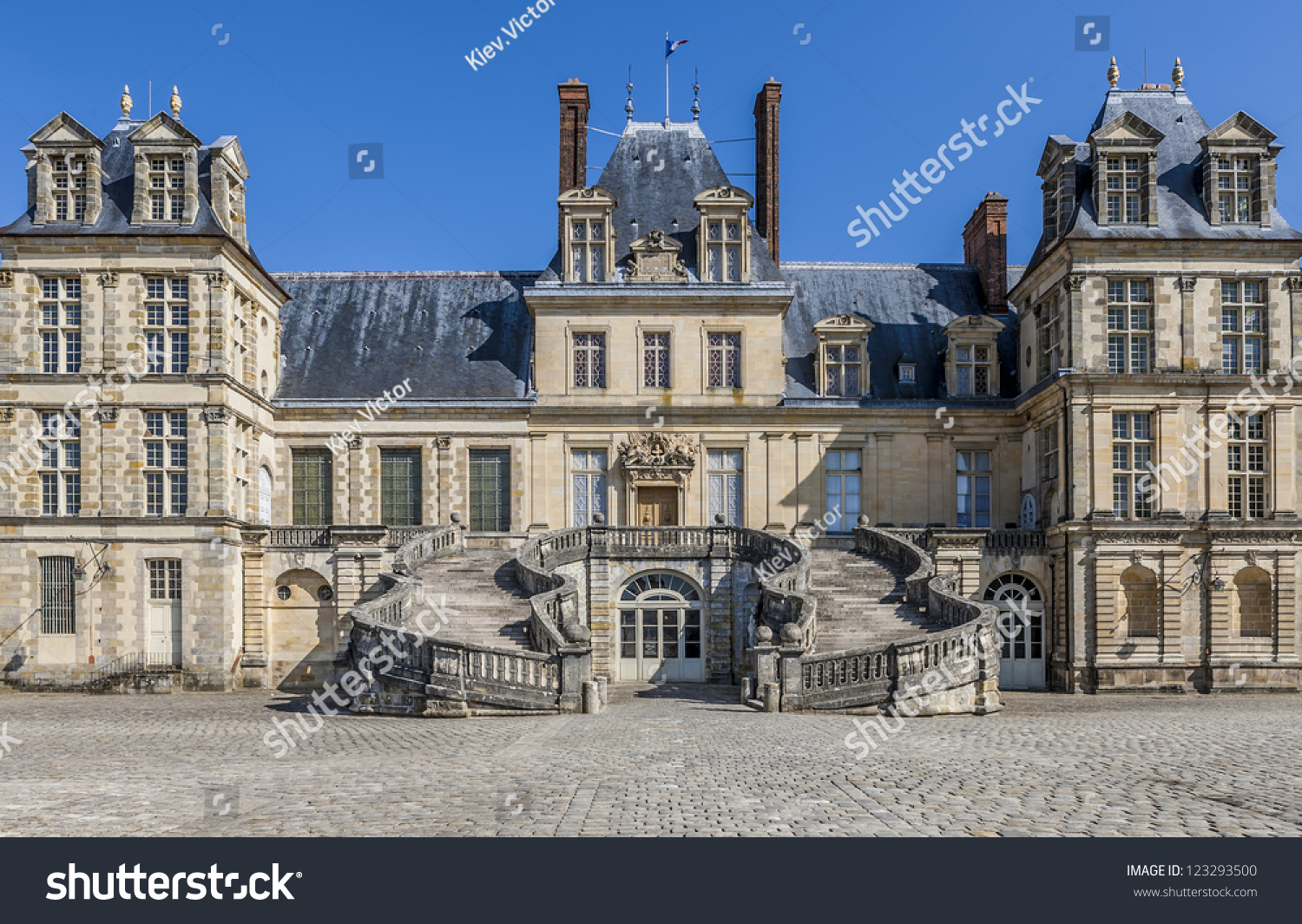 Beautiful Medieval landmark - royal hunting castle Fontainbleau. Palace of Fontainebleau - one of largest royal chateaux in France (55 km from Paris) UNESCO World Heritage Site.