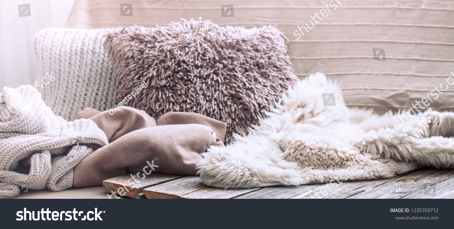 Home comfort living room with sofa and interior details homely atmosphere and comfort concept