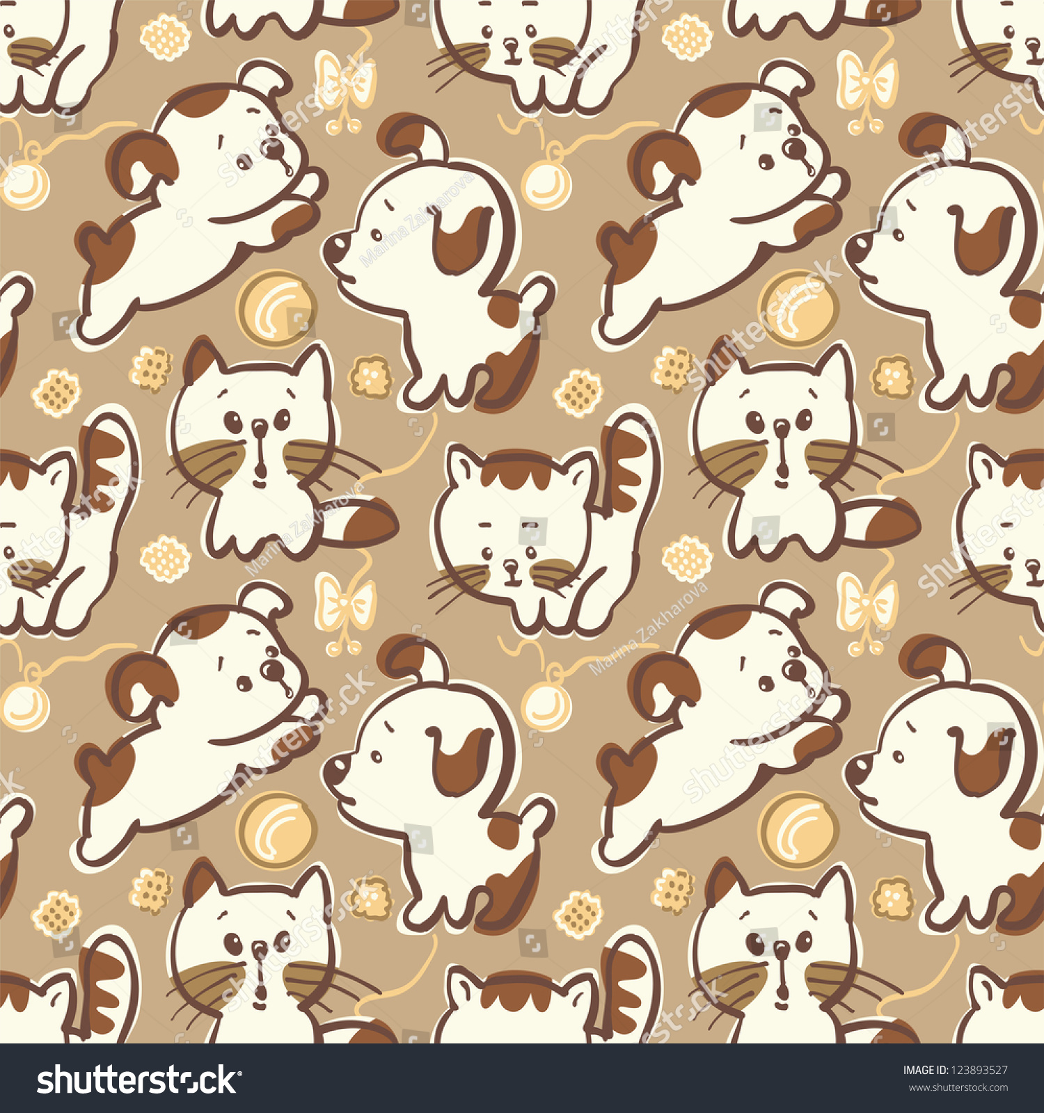 Seamless pattern- puppies and  kittens