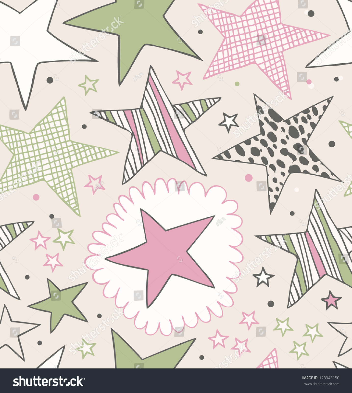 Seamless ornate pattern with stars. Starry hand drawn background. Doodle beautiful template for prints  crafts  clothes  wallpapers