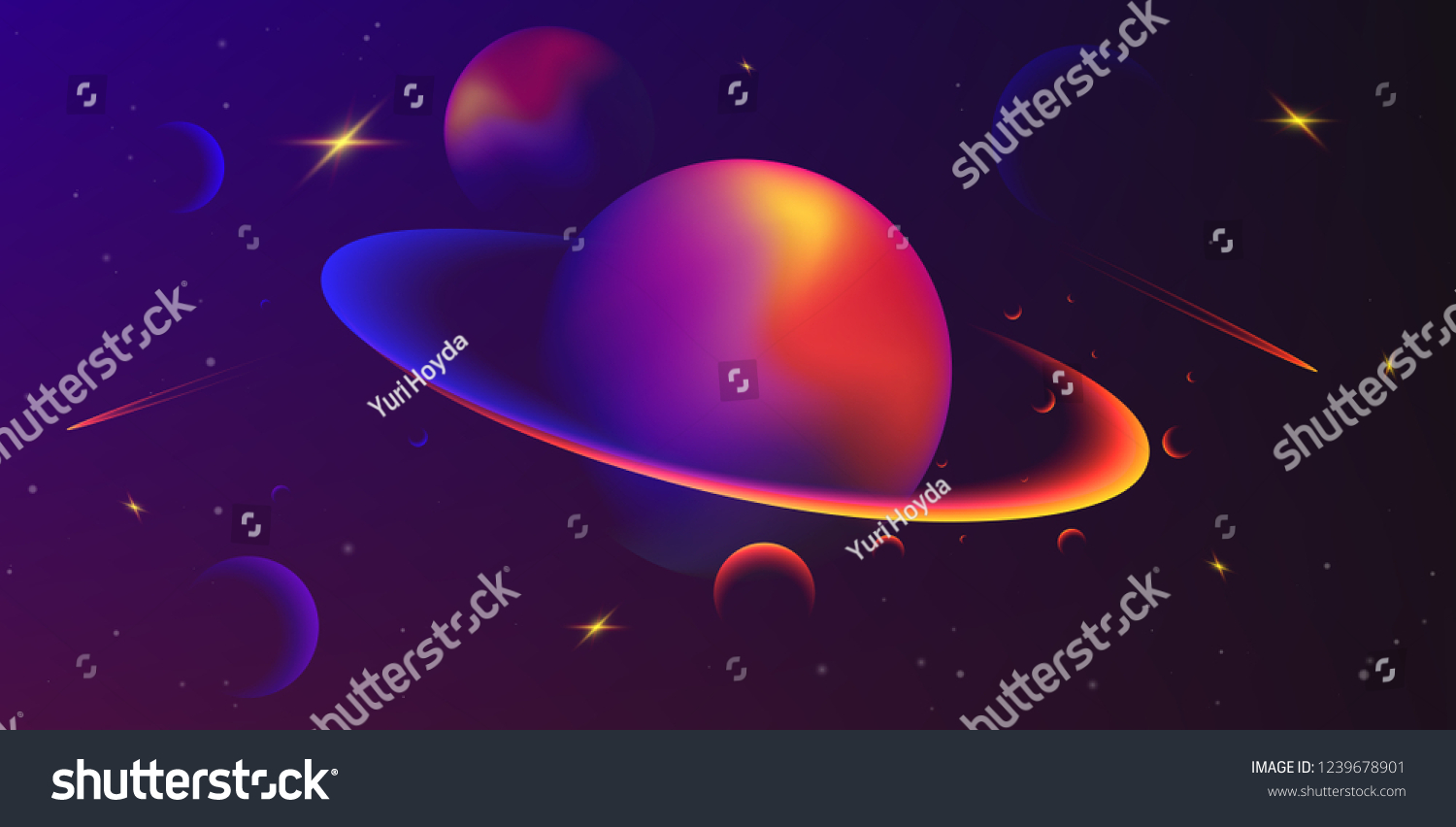 Vector space background with planets and stars. Space exploration. Gradient Fluid Design.