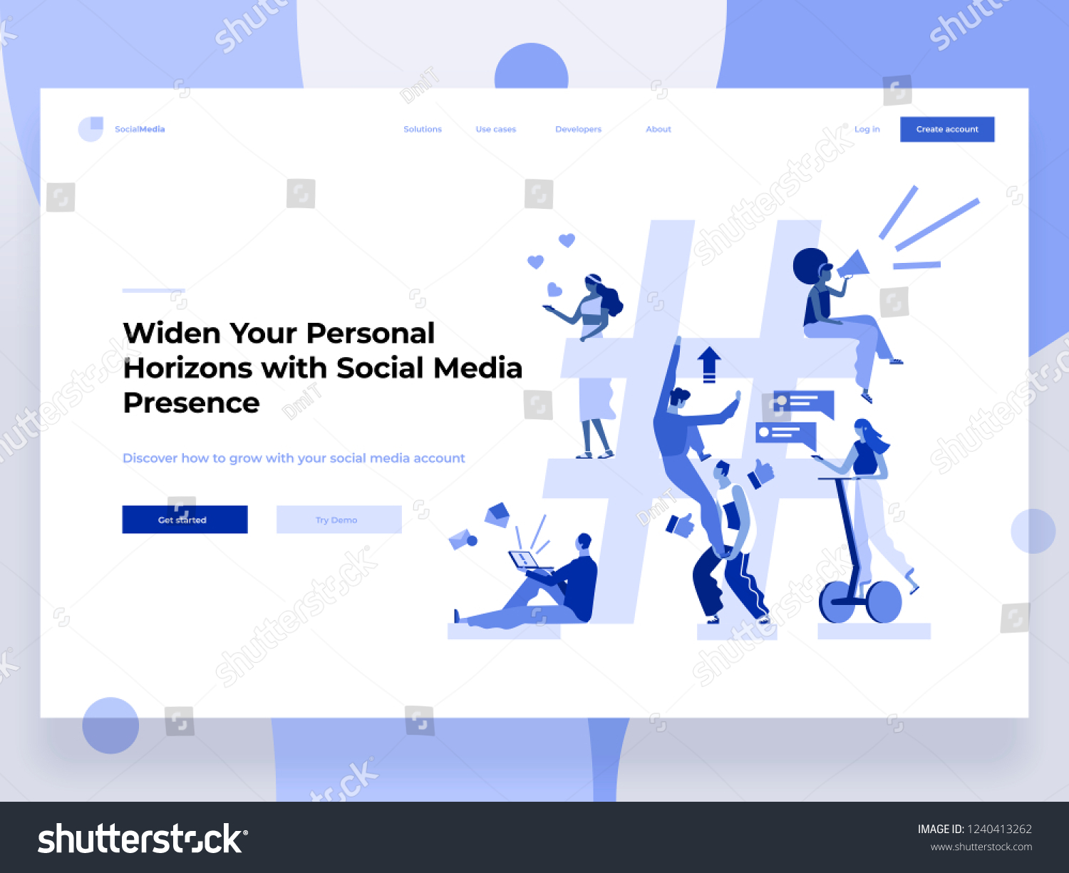 Relationship  online dating and networking concept - people sharing information via social media platforms and interacting with icons. Landing concept. Flat vector illustration