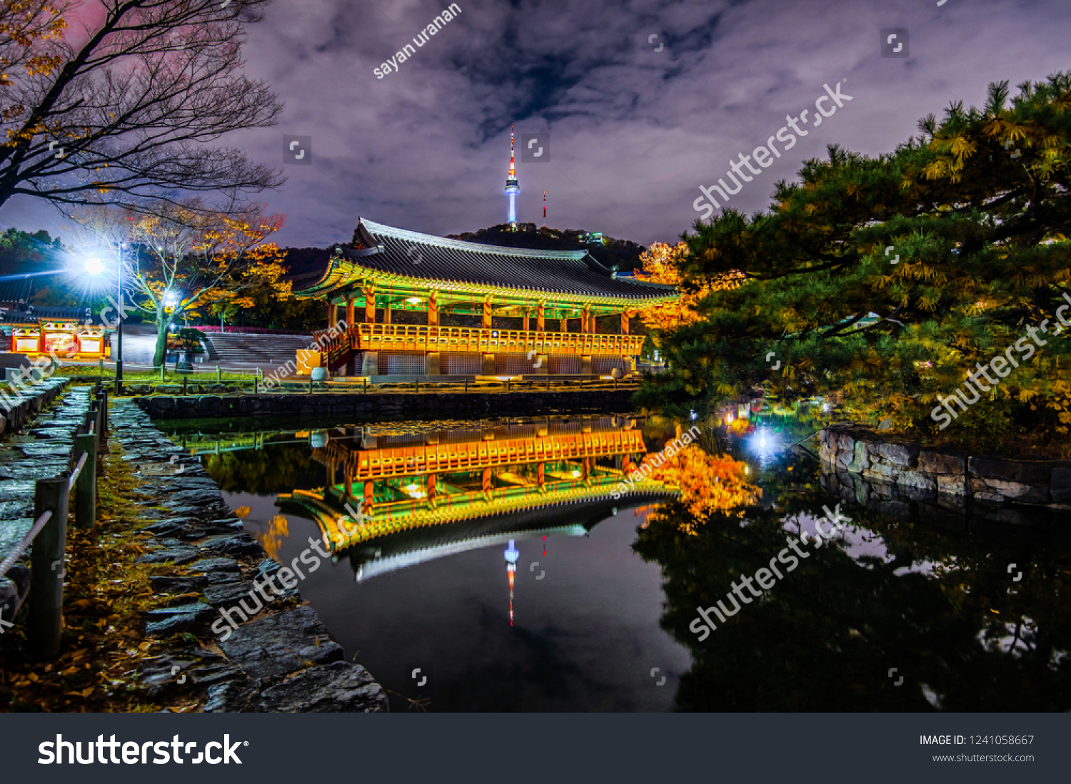 the pavilion in night at namsangol hanok traditional village seoul south Korea 