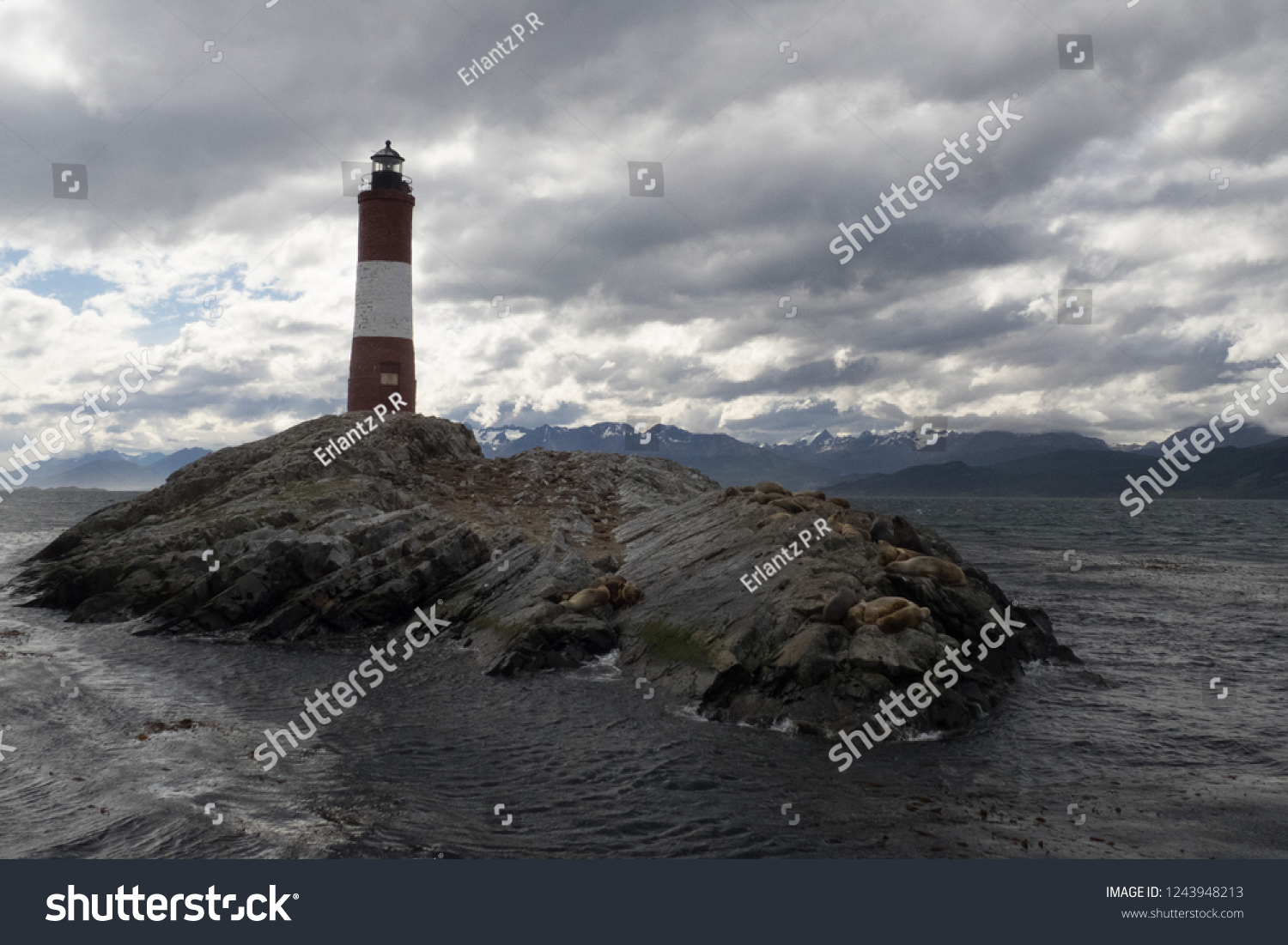 Les Eclaireurs lighthouse island in the middle of the Beagle Channel  close to Ushuaia city in Argentina. Tierra del Fuego Island  Patagonia.