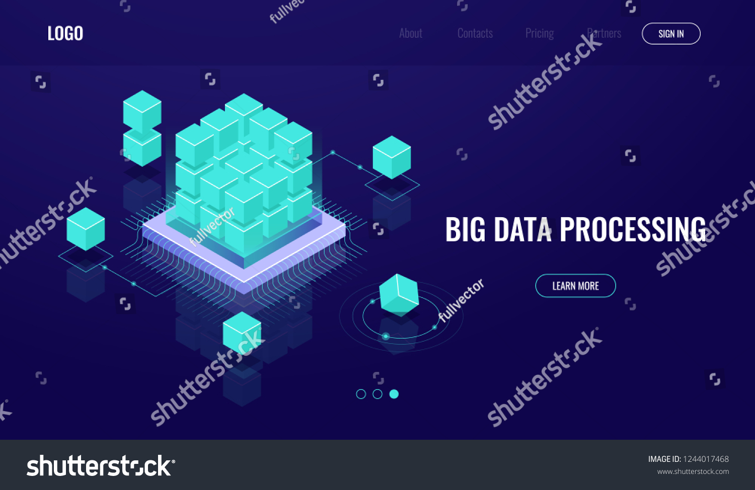 Server room  big data  cloud computing  artificial intelligence ai  processing data  database  blockchain concept isometric dark neon vector