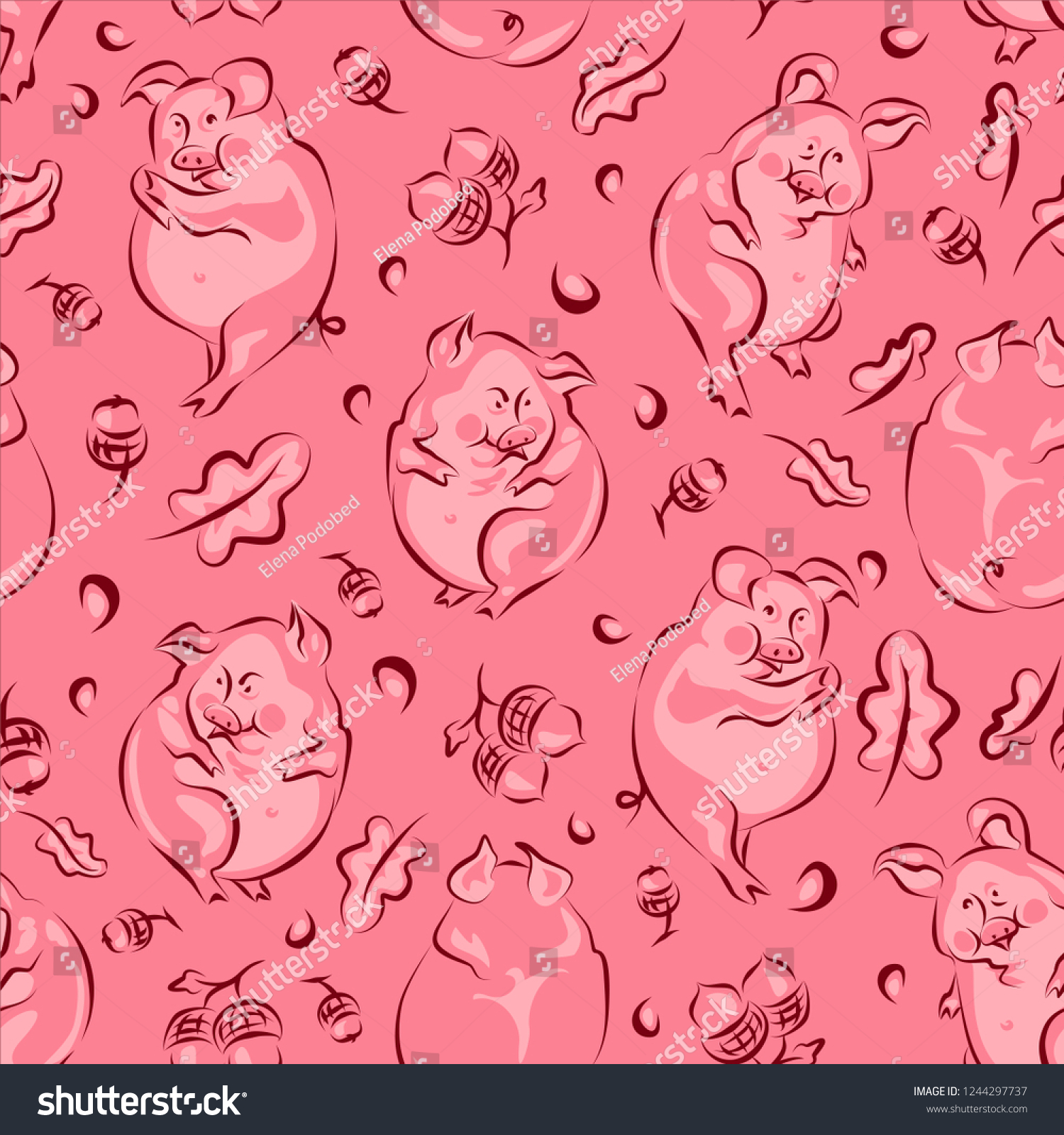 Seamless pattern  symbol 2019  pigs  vector graphics