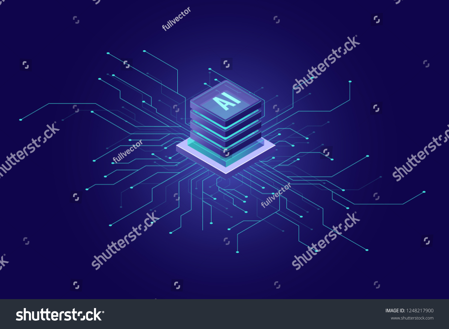 Artificial Intelligence banner  big data  cloud computing  machine learning  information mining concept isometric icon  vector
