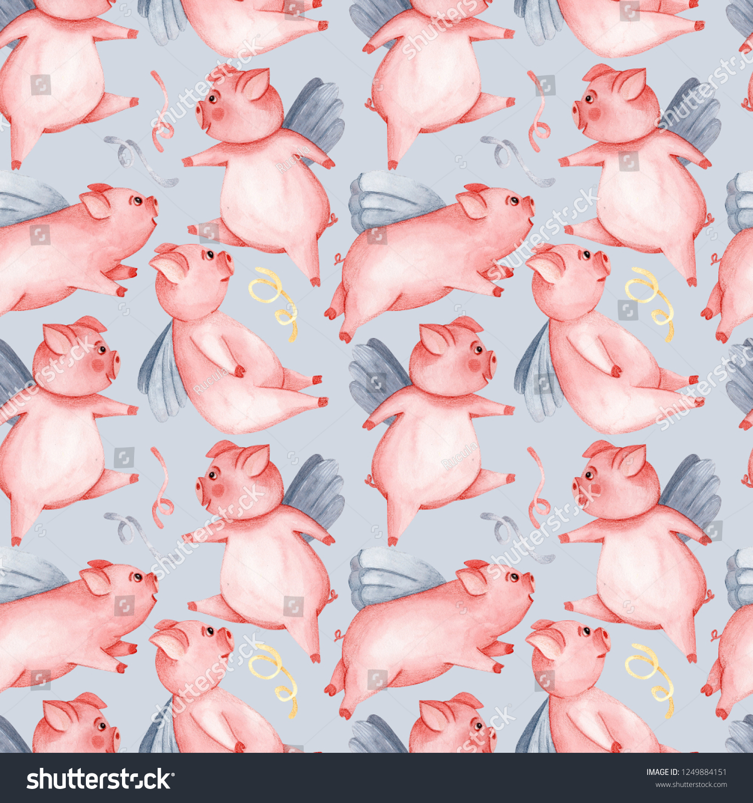 Seamless pattern with watercolor pigs