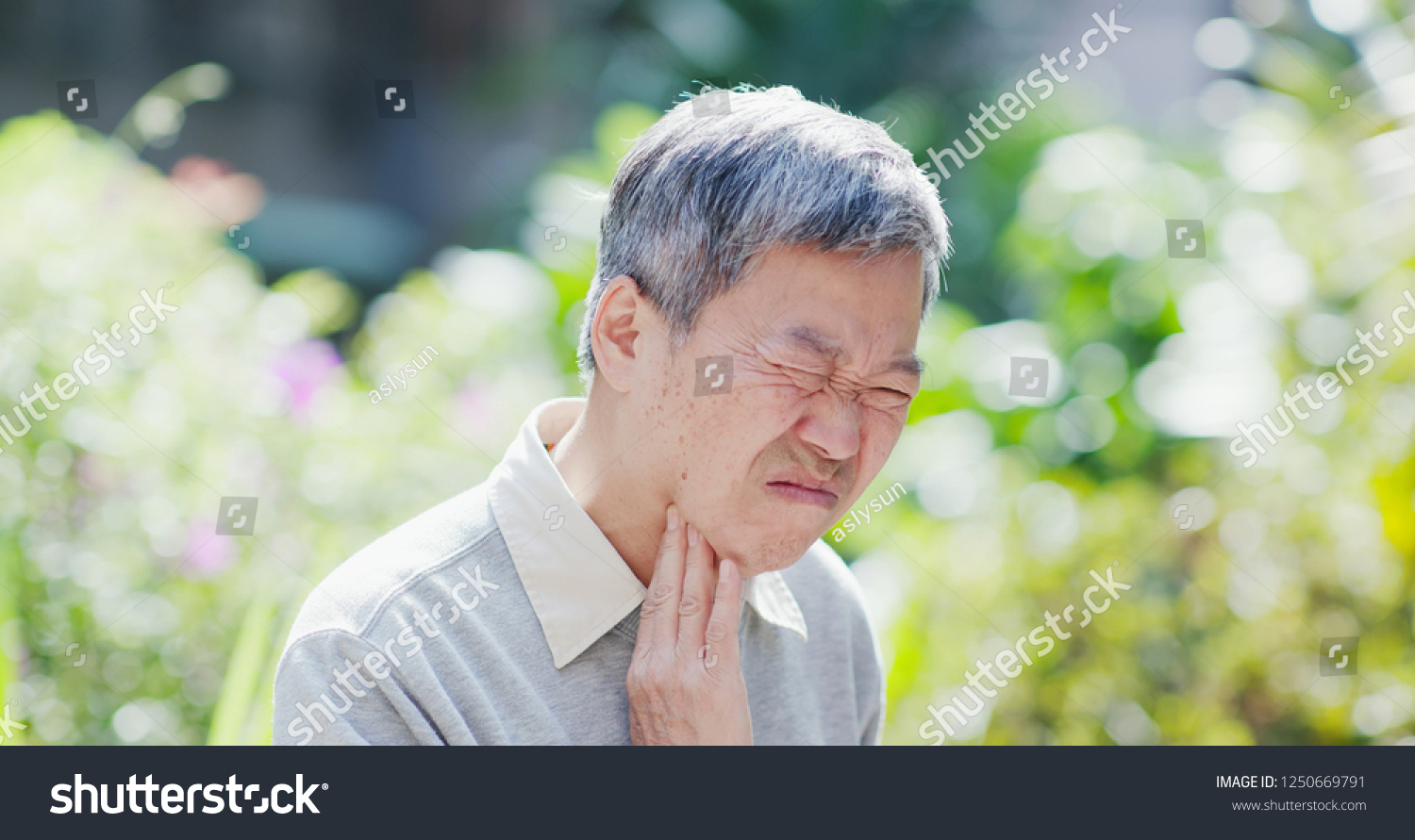 old man get a cold and feel throat pain outdoor or symptom of esophageal cancer