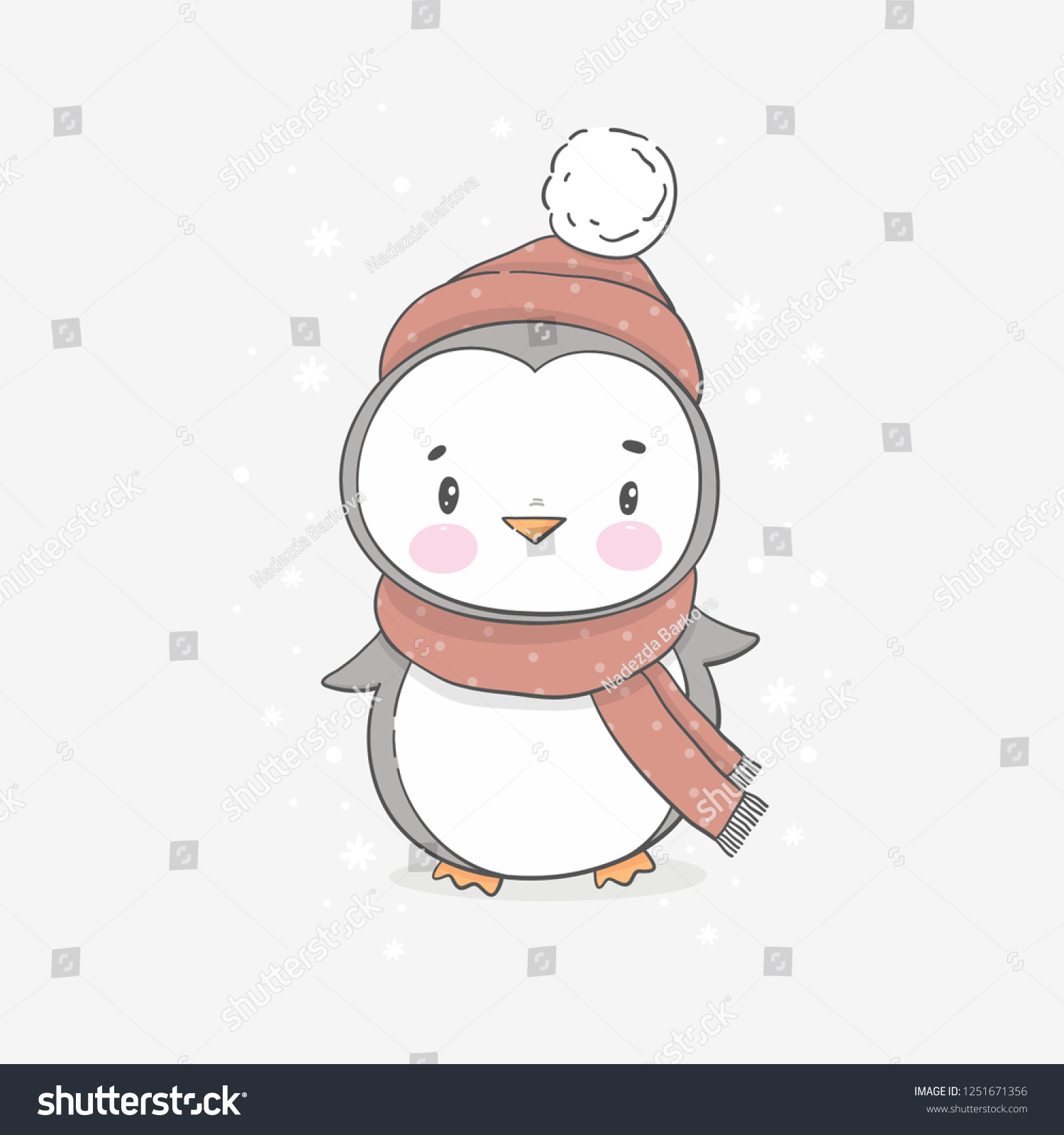 Happy cartoon penguin.  Character
christmas penguin. Cute Christmas penguin in a hat and scarf in winter