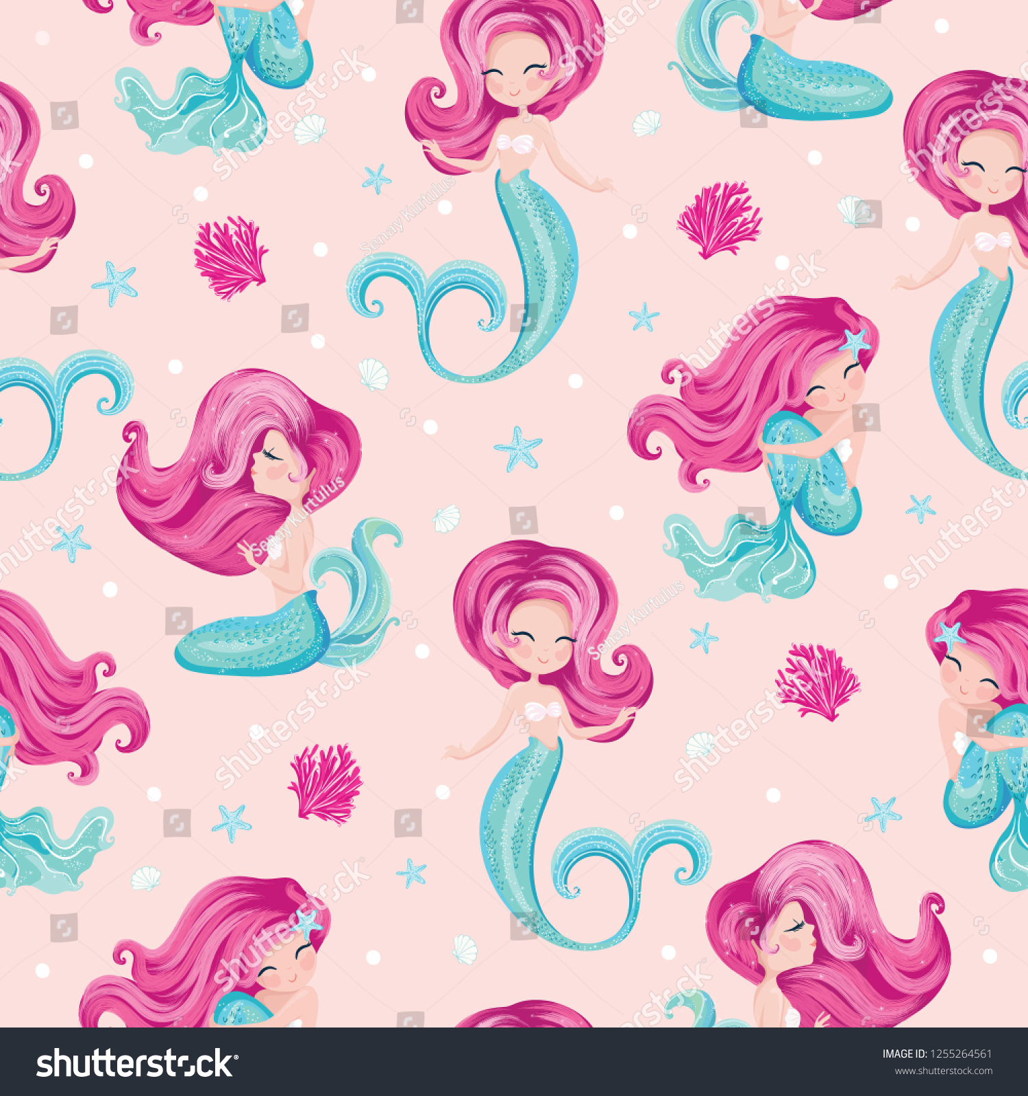 Cute little mermaid pattern for kids fashion artwork  children books  paper  prints  greeting cards  wallpapers.