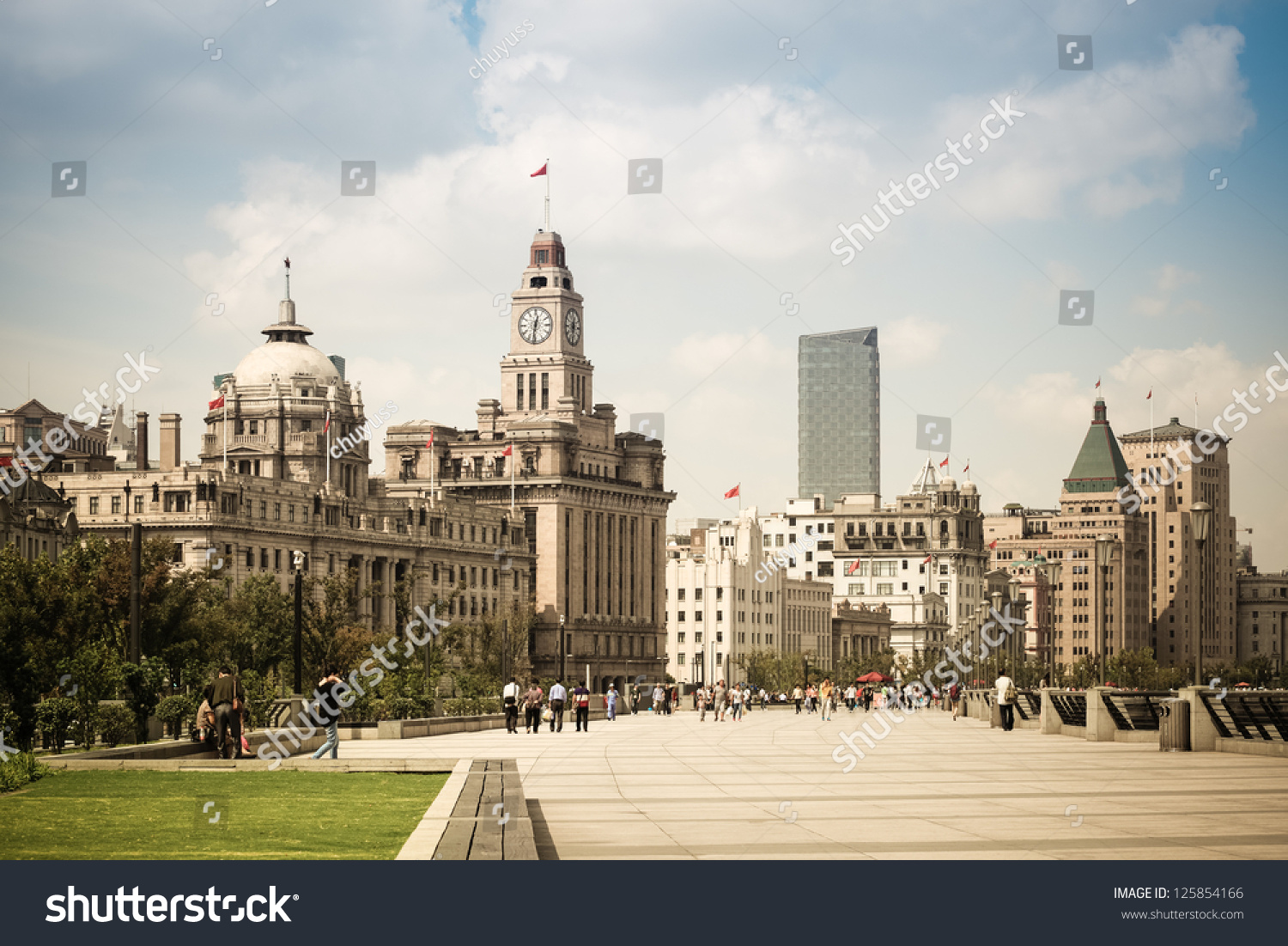 cityscape of the bund in shanghai with excellent historical buildings
