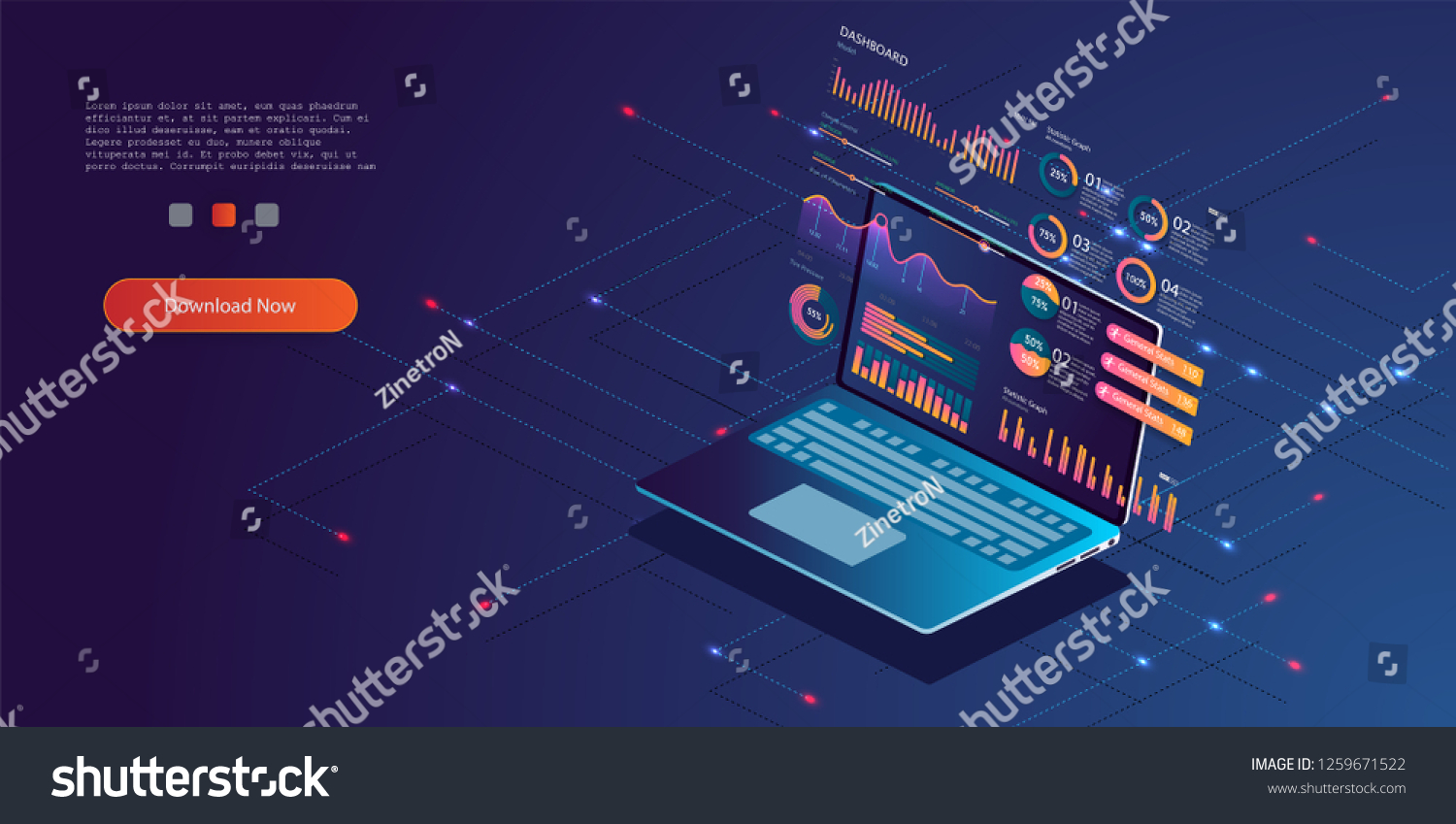 Technology concept. Update database statistics. Workflow and business management. vector isometric illustration