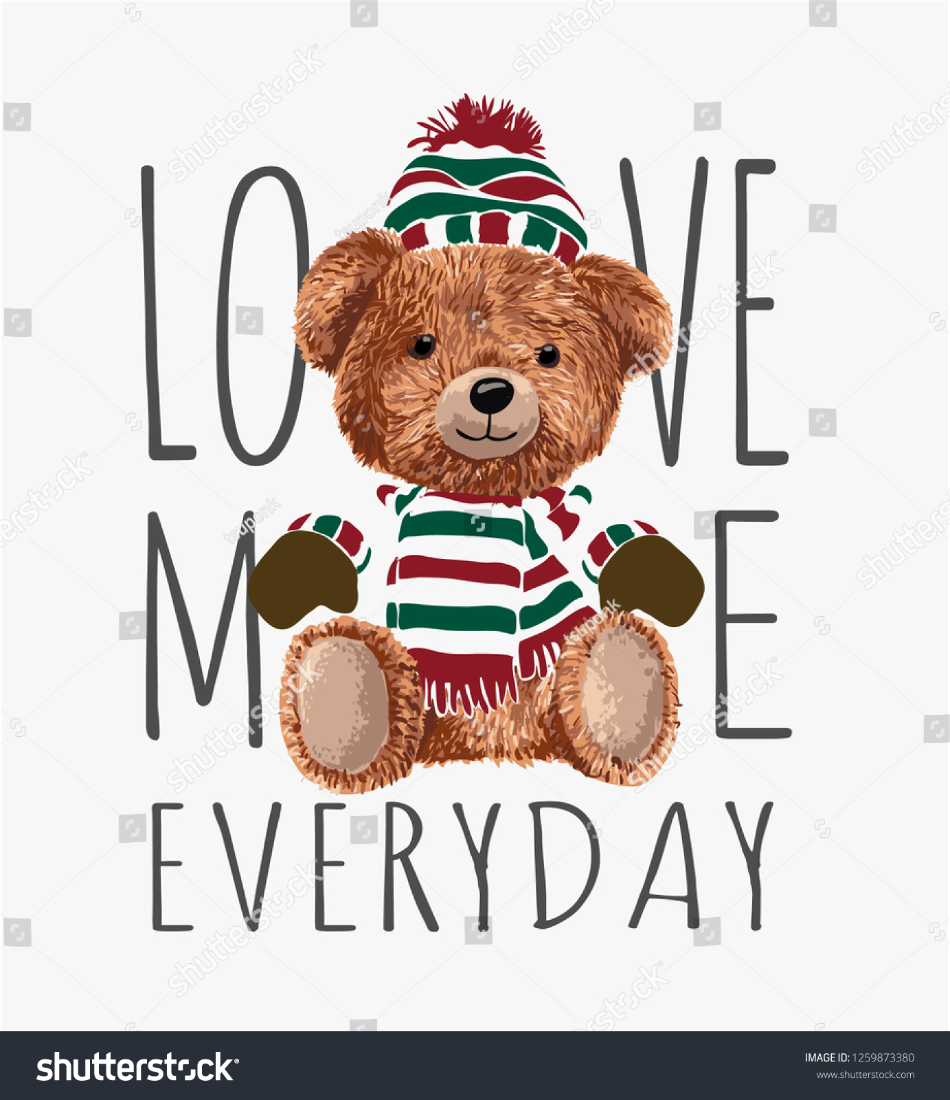 typography slogan with toy bear in winter costume