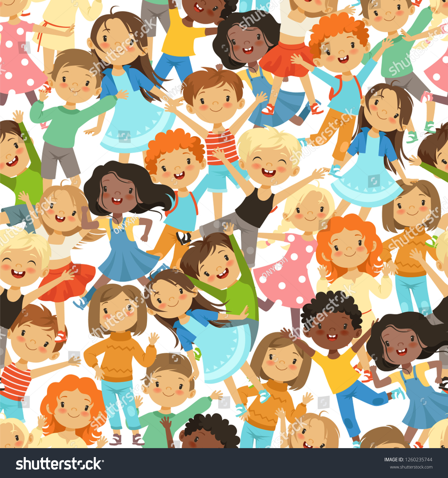 Seamless pattern with illustrations of funny happy kids