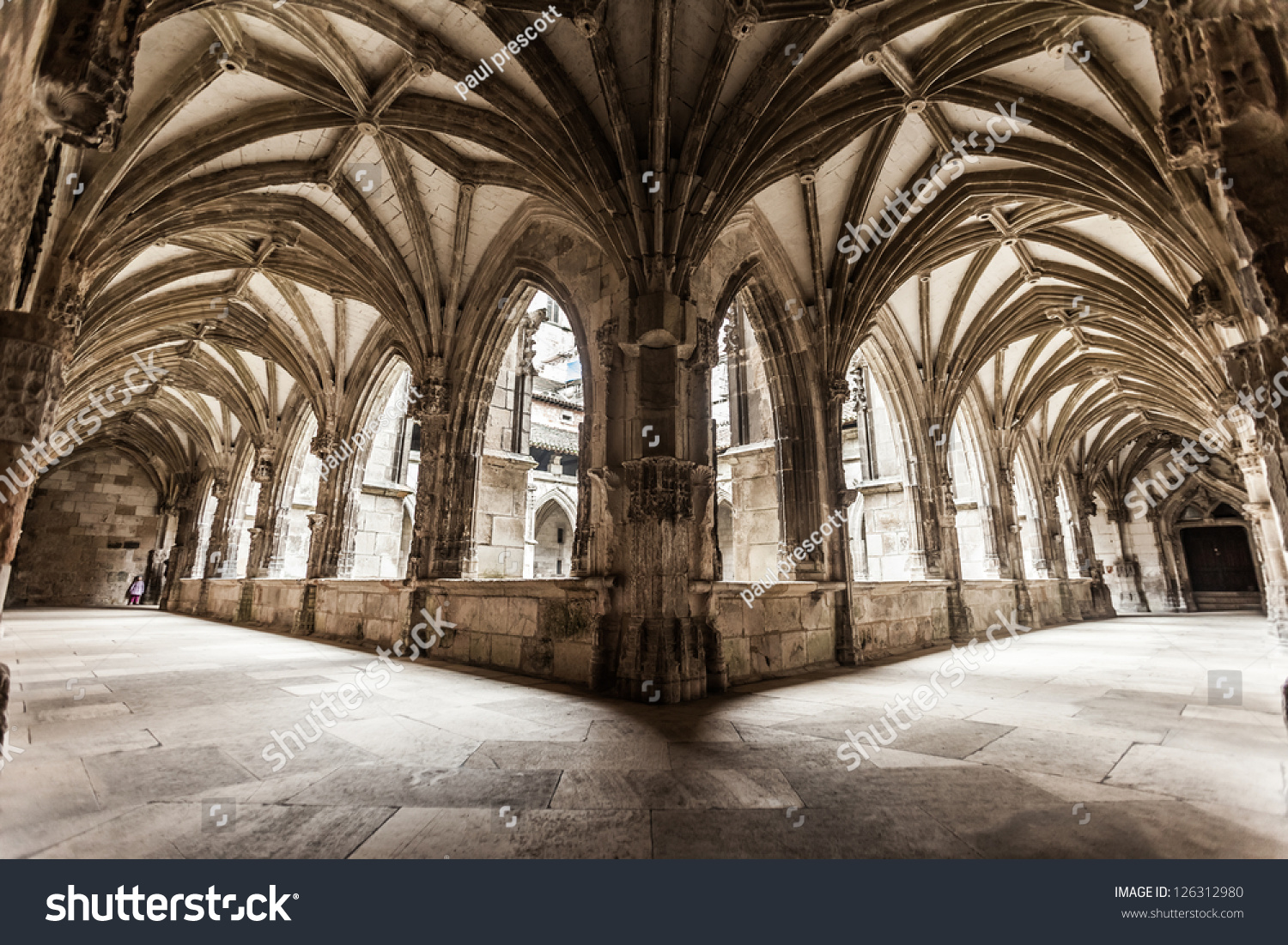 Cloister arch perspective of Cahors Cathedral in France