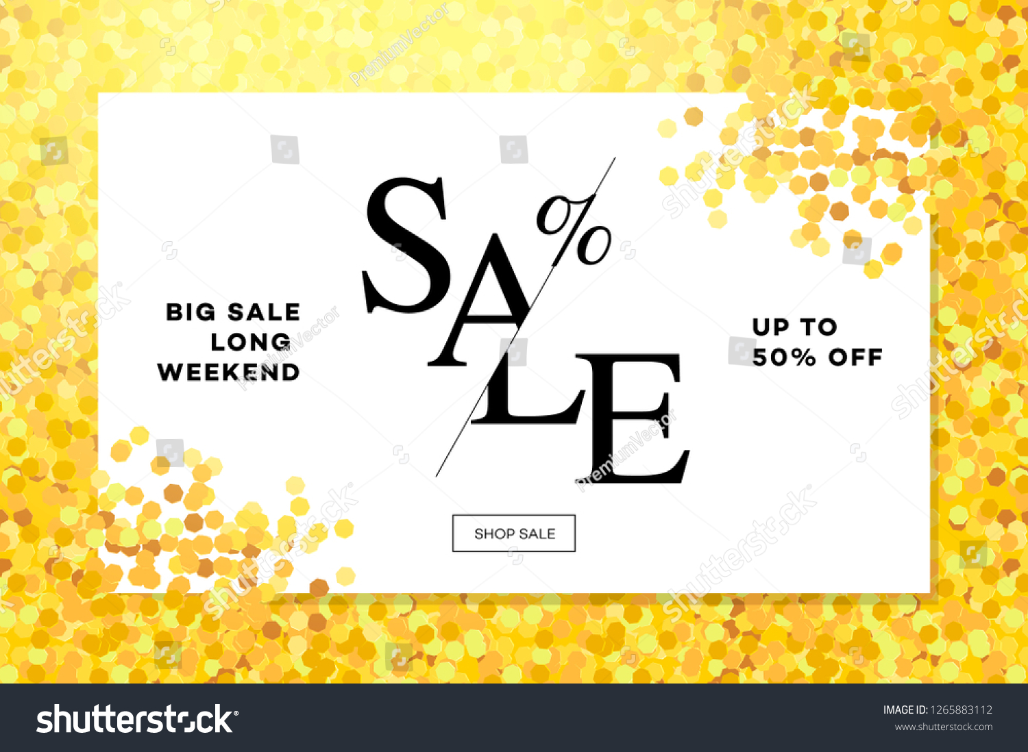 Gold sale background in frame. Golden glitter flyer  poster  shopping  for selling sign  discount  marketing  shoping  banner  web  header. Abstract golden backdrop text  vector illustration.