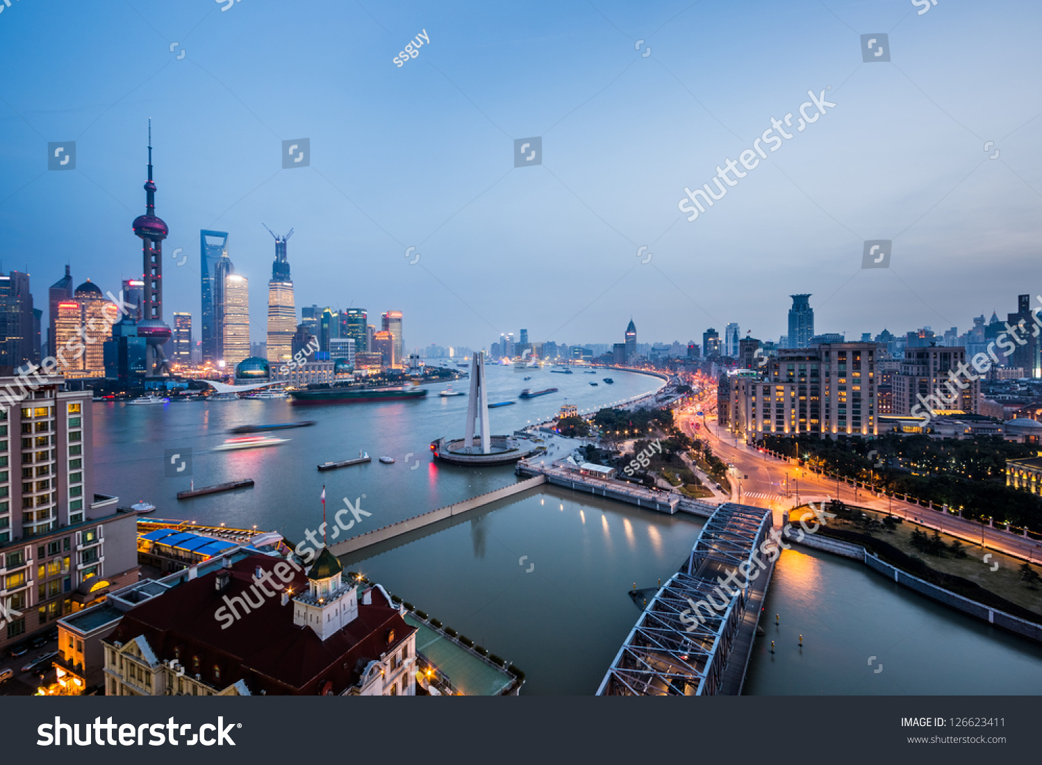 night view at shanghai china  huangpu river and bund.