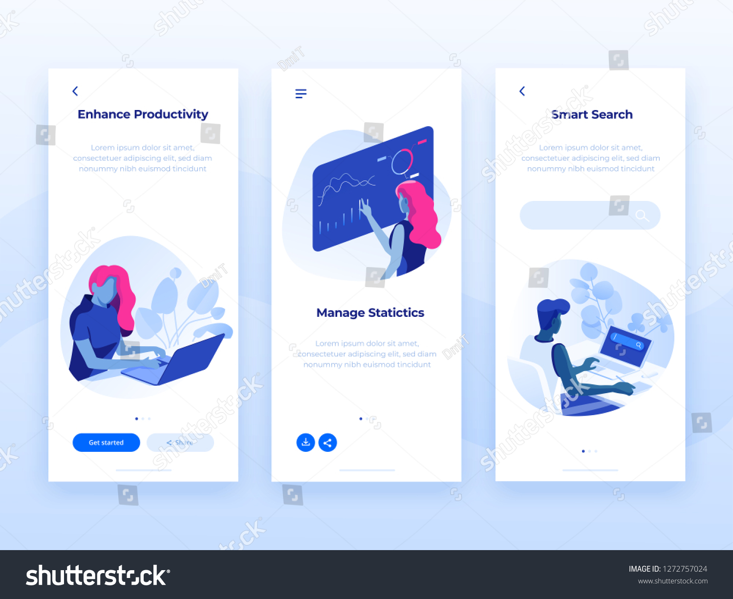 People work and interacting with graphs and devices. Data analysis and office situations. 3D Isometric vector illustrations. Mobile application templates.