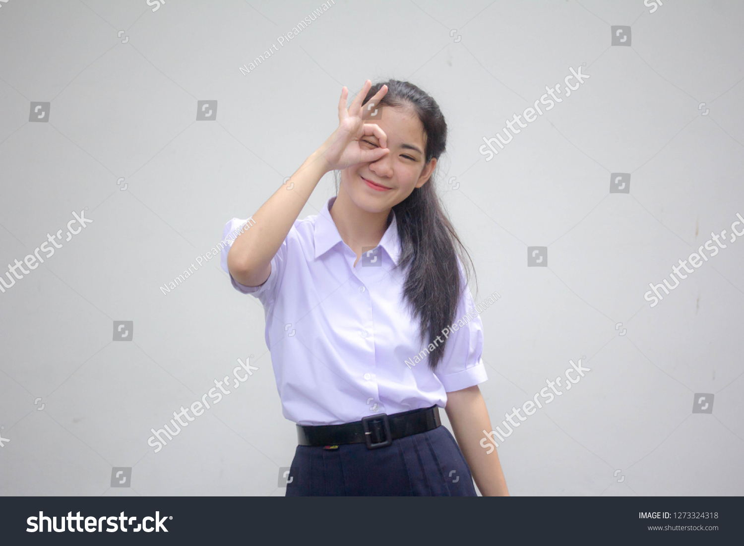 Portrait of thai high school student uniform beautiful girl ok