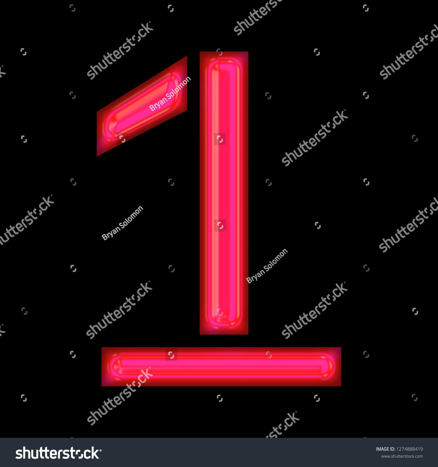 Glowing neon pink glass number one 1 in a 3D illustration with a shiny bright pink glow and stencil font type style isolated on black background with clipping path