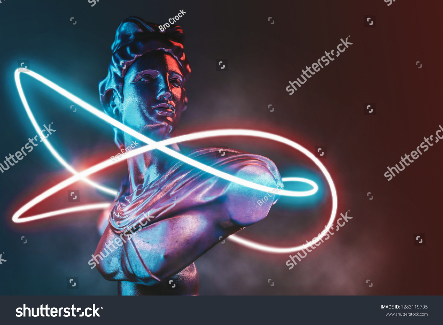 Style statue background neon concept. 3D rendering.