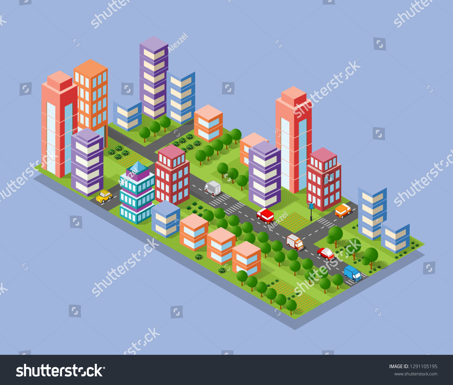 Isometric set module city with skyscraper from urban building vector architecture. Modern white illustration for design game and business shape background