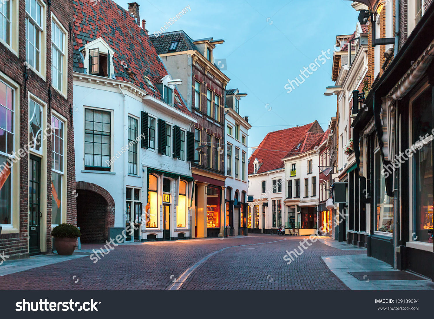 Evening in a shopping street of the Dutch ancient town Zutphen