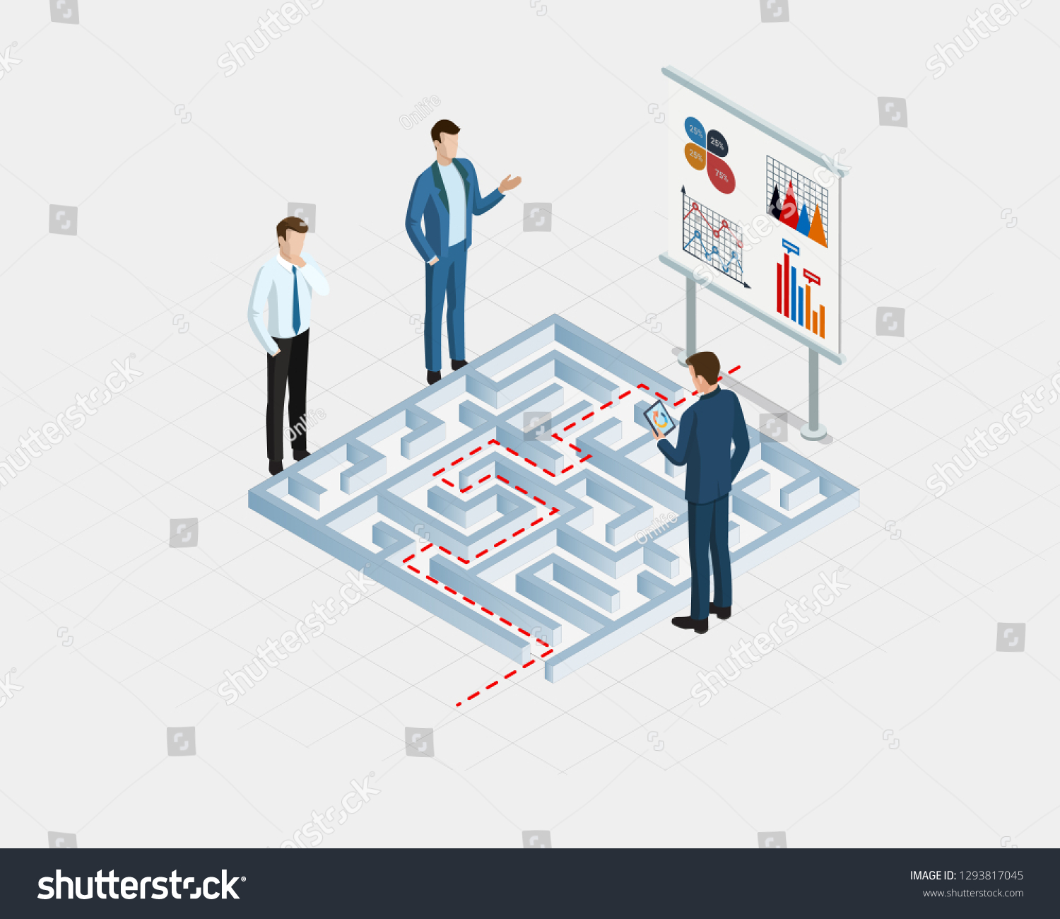 Business leader man success maze labirinth concept 3d isometric flat design vector illustration