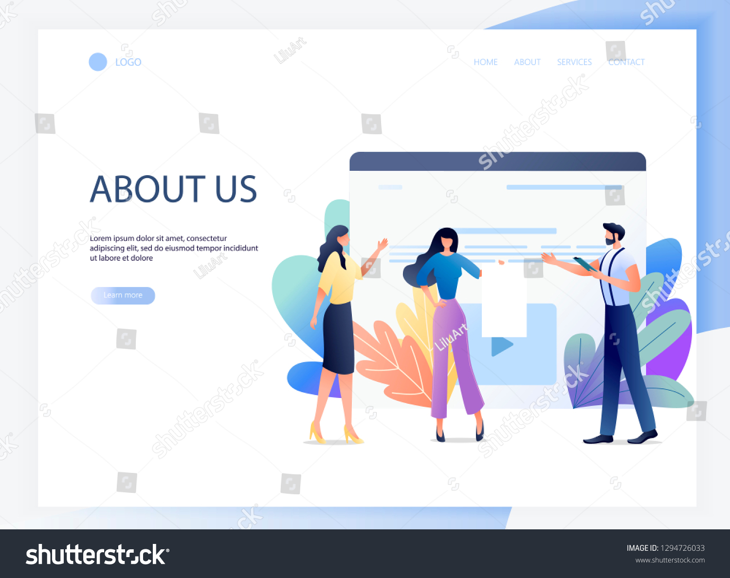 Business concept vector illustration of of a company employees in workspace  office life  about us. Landing web page design template