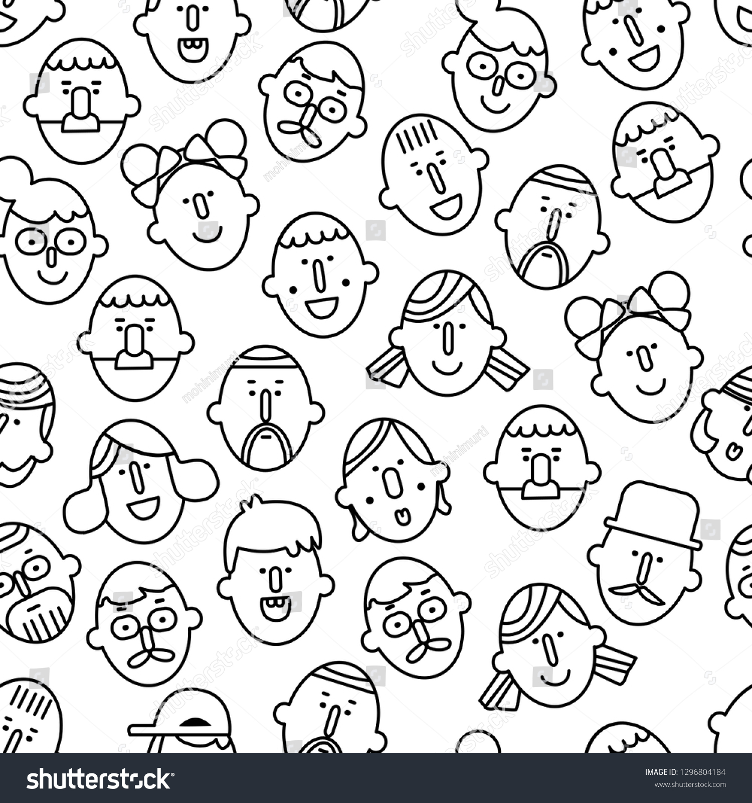 Seamless pattern of line avatars icons.  faces