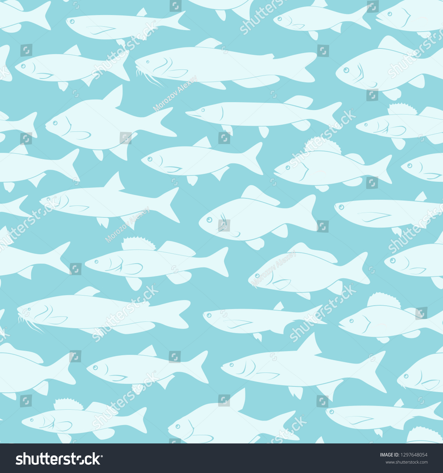 River Fish Patterns Vector silhouettes of river fishes - Textile Print or background with ...