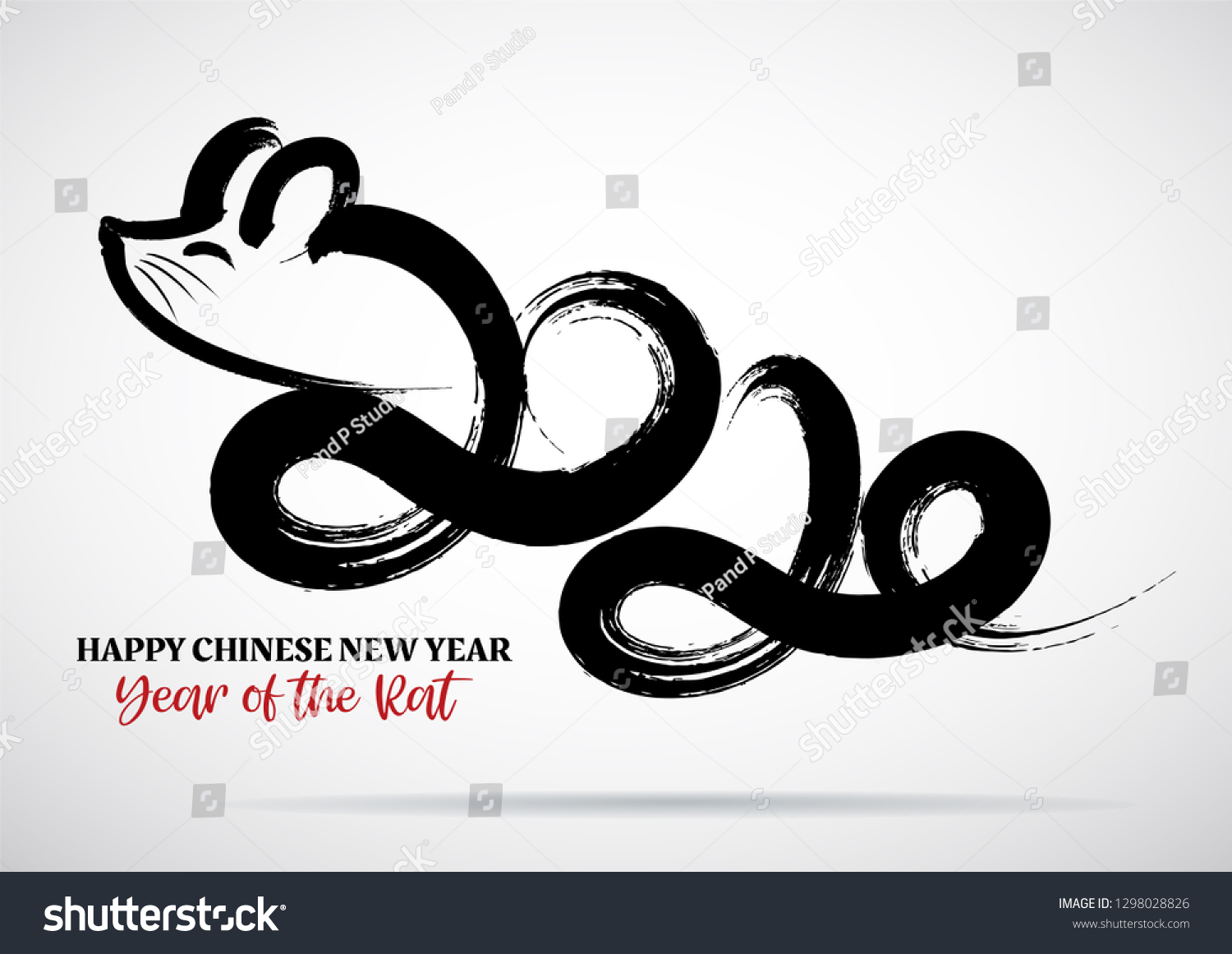 Greeting card design template with chinese calligraphy for 2020 New Year of the rat 
