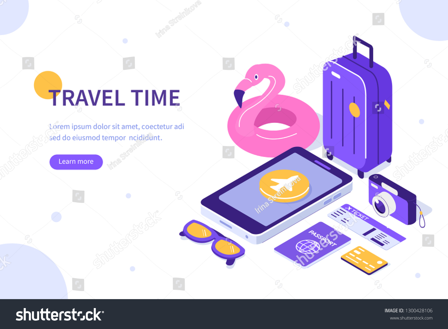 Travel time concept template. Can use for web banner  infographics  hero images. Flat isometric vector illustration isolated on white background.