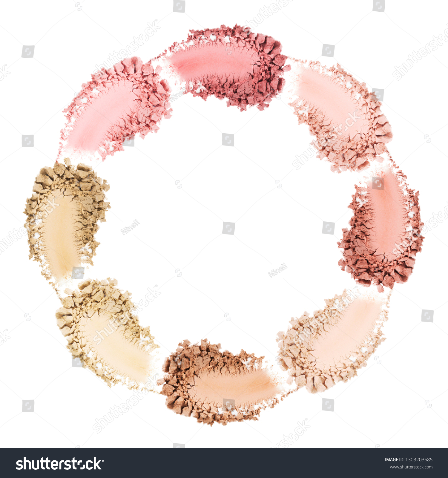 Face powder. Smears of blush for face. Cosmetic smears. Isolated on white background