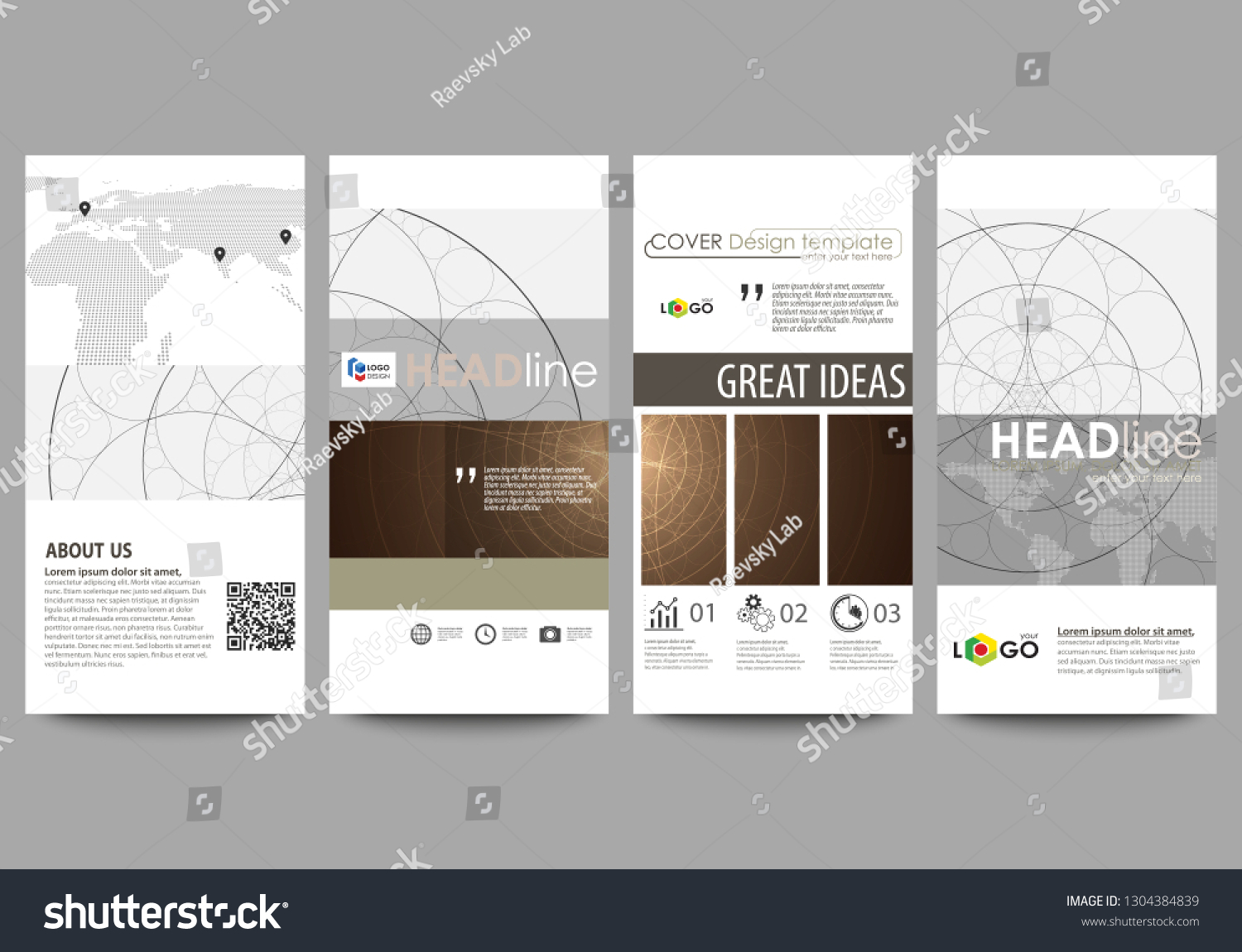 Flyers set  modern banners. Business templates. Cover design template  easy editable abstract vector layouts. Alchemical theme. Fractal art background. Sacred geometry. Mysterious relaxation pattern.