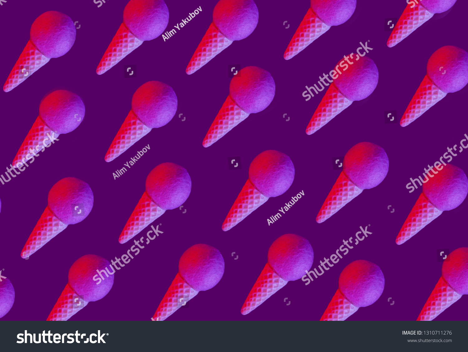 Ice cream on neon colorful background. Minimal summer concept. Flat lay.