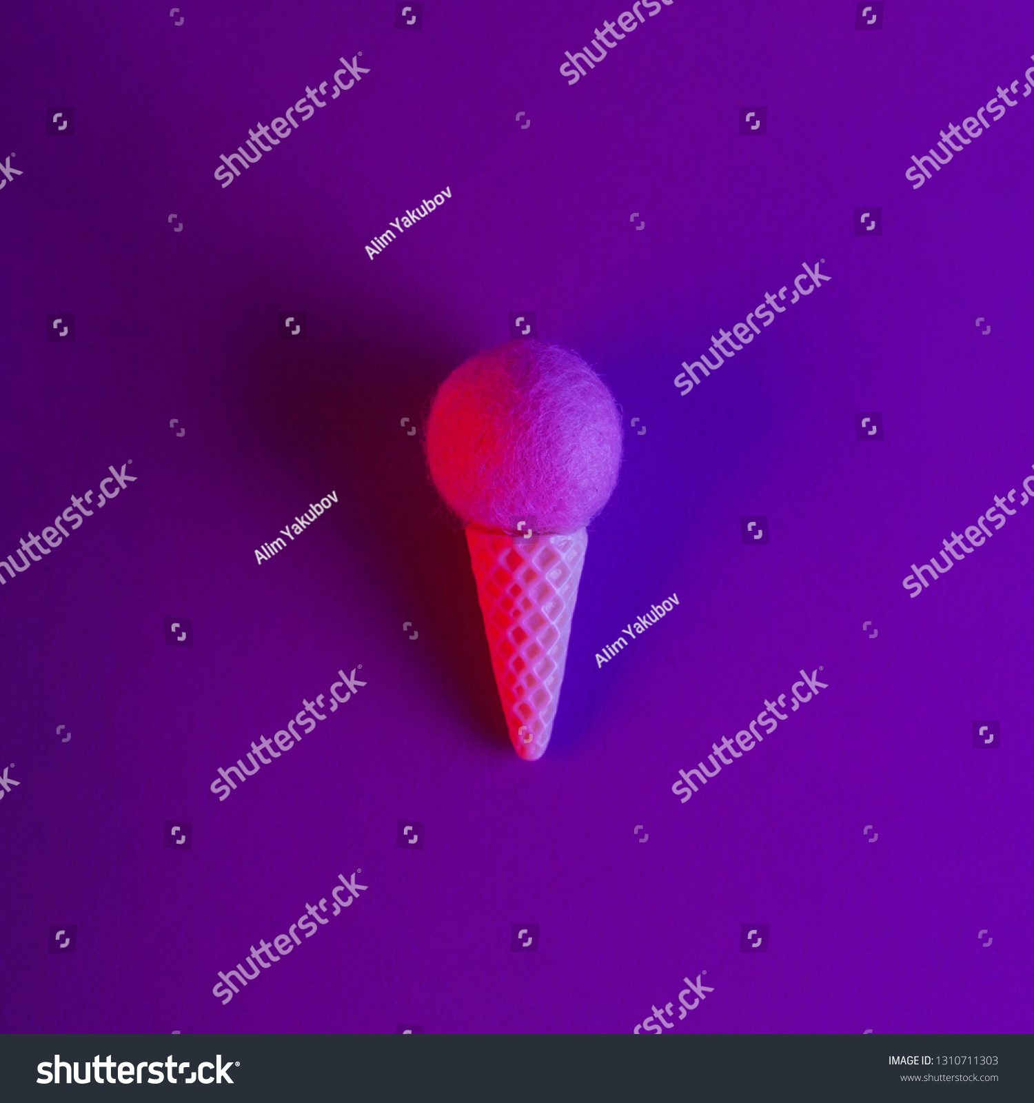 Ice cream on neon colorful background. Minimal summer concept. Flat lay.