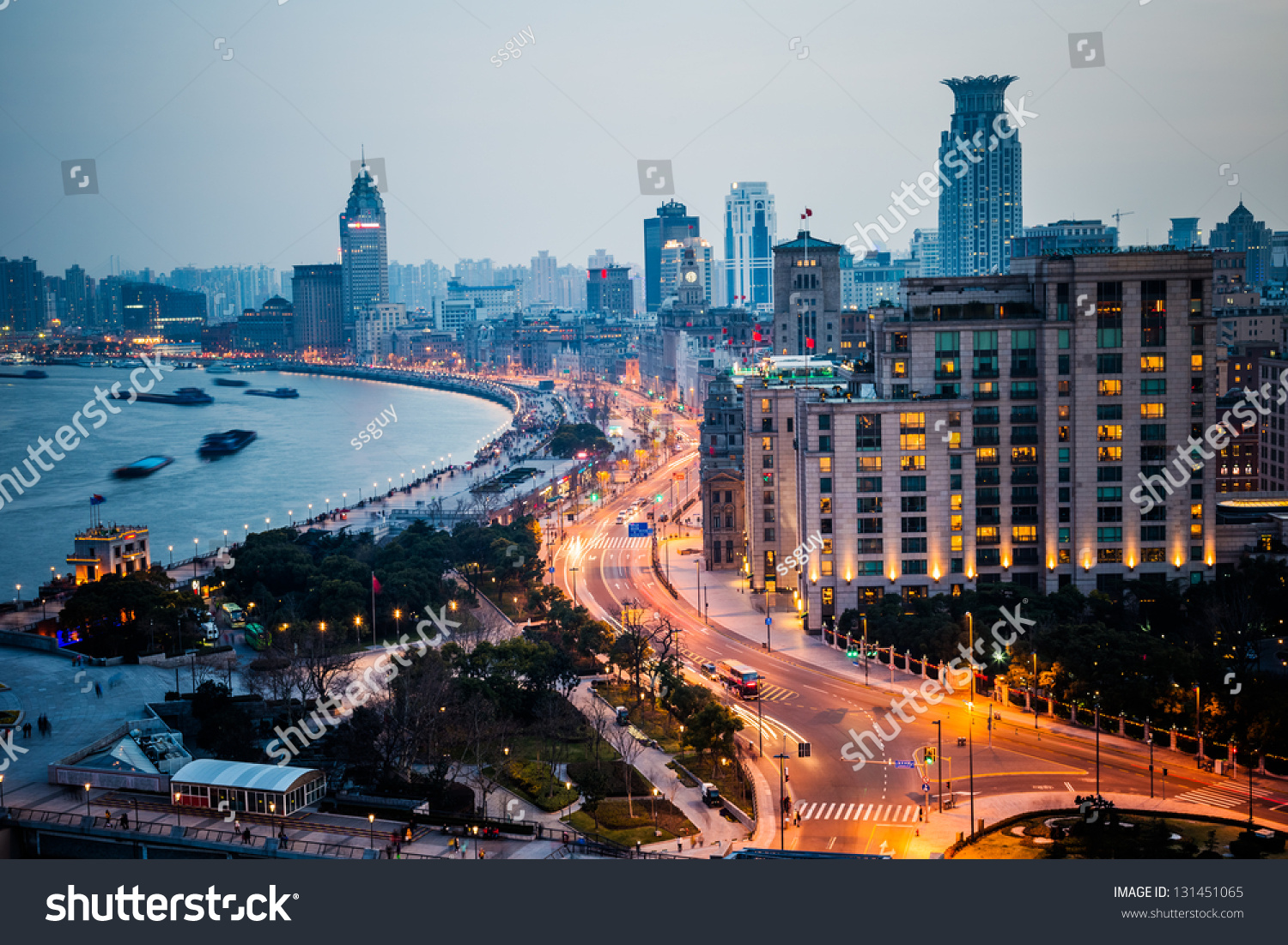 night view at shanghai china  huangpu river and bund.
