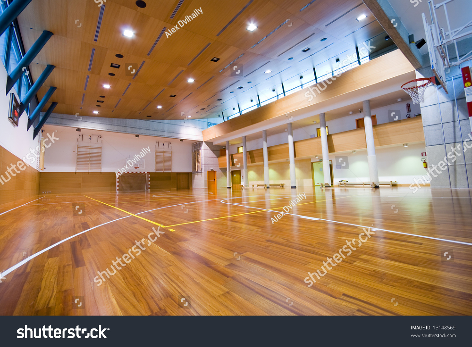 A perspective view of basketball indoor sport court