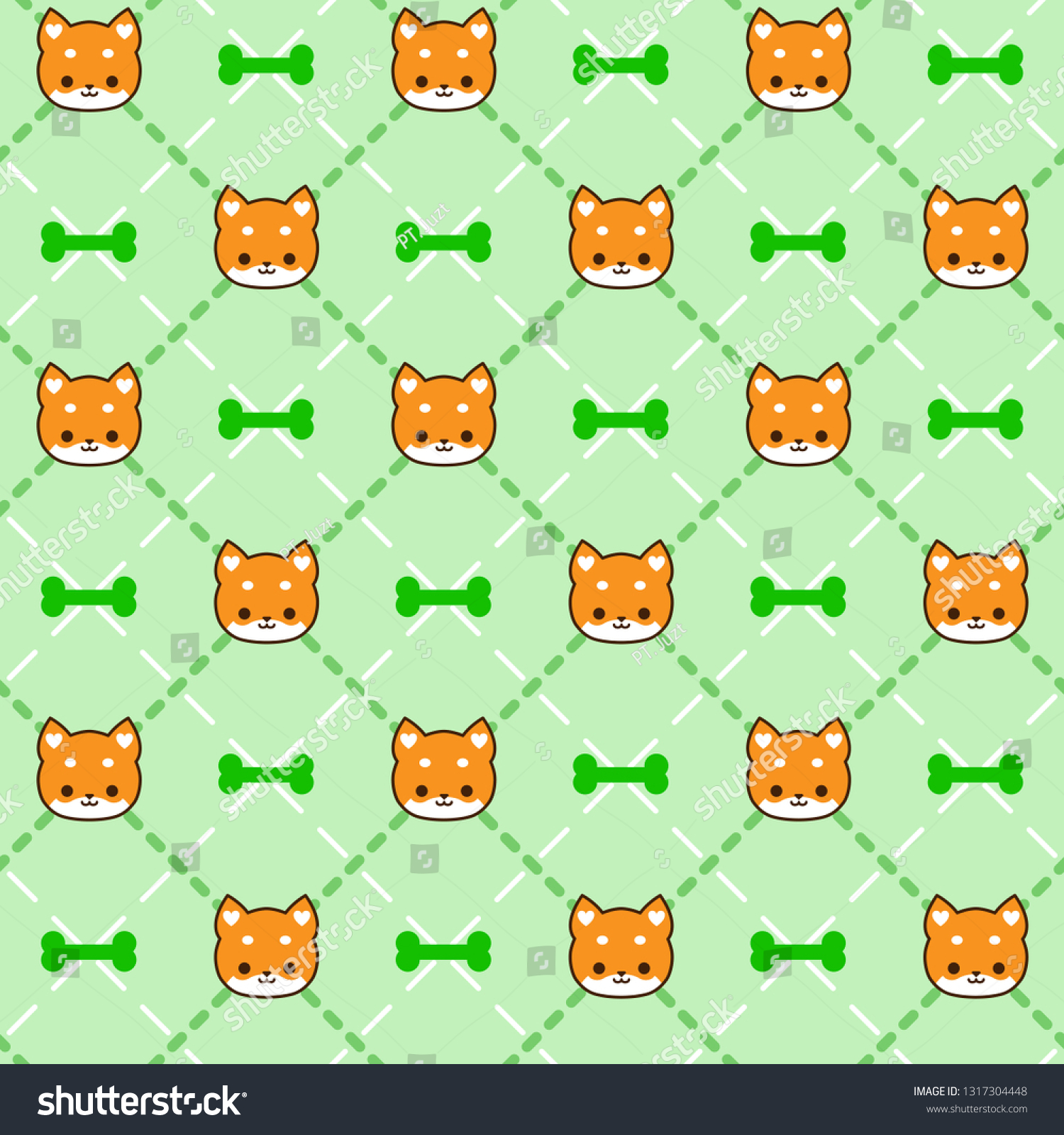 Seamless shiba inu with bone pattern. Cute shiba inu with bone background.