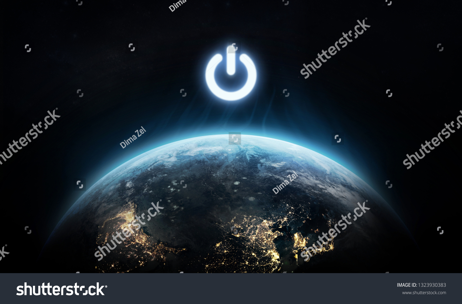 地球和力量按钮。地球小时事件。生态。 NASA提供的此图像的元素