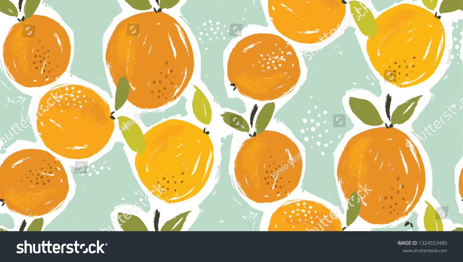 Hand painted oranges fruit seamless pattern design with citrus fruit on mint background