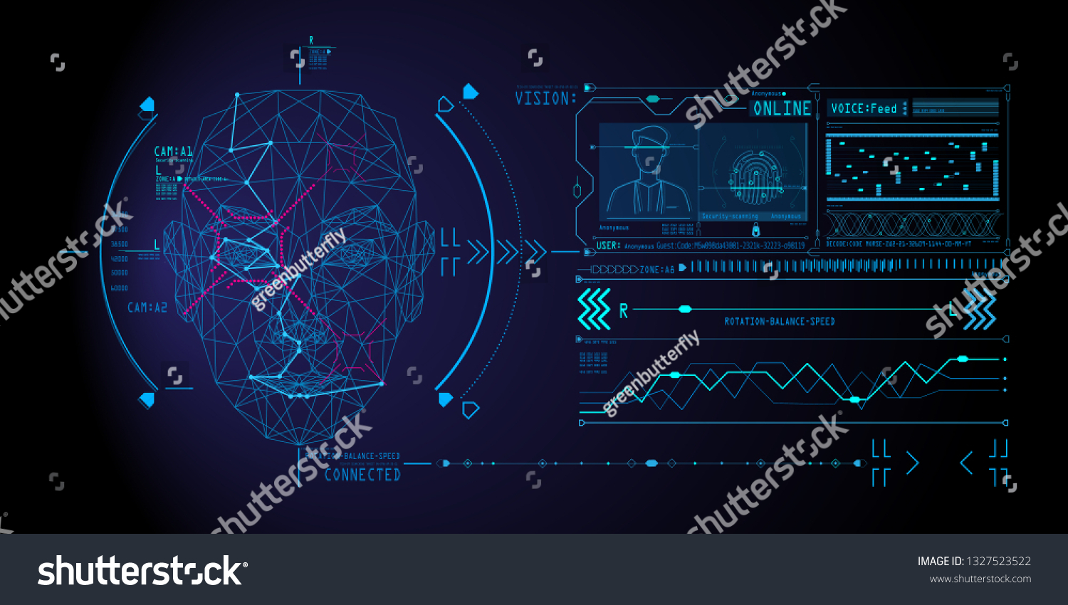 Face Recognition System Concept with Low Polygon Human Face Scanning Blue Template Background With UI  Vector Illustration