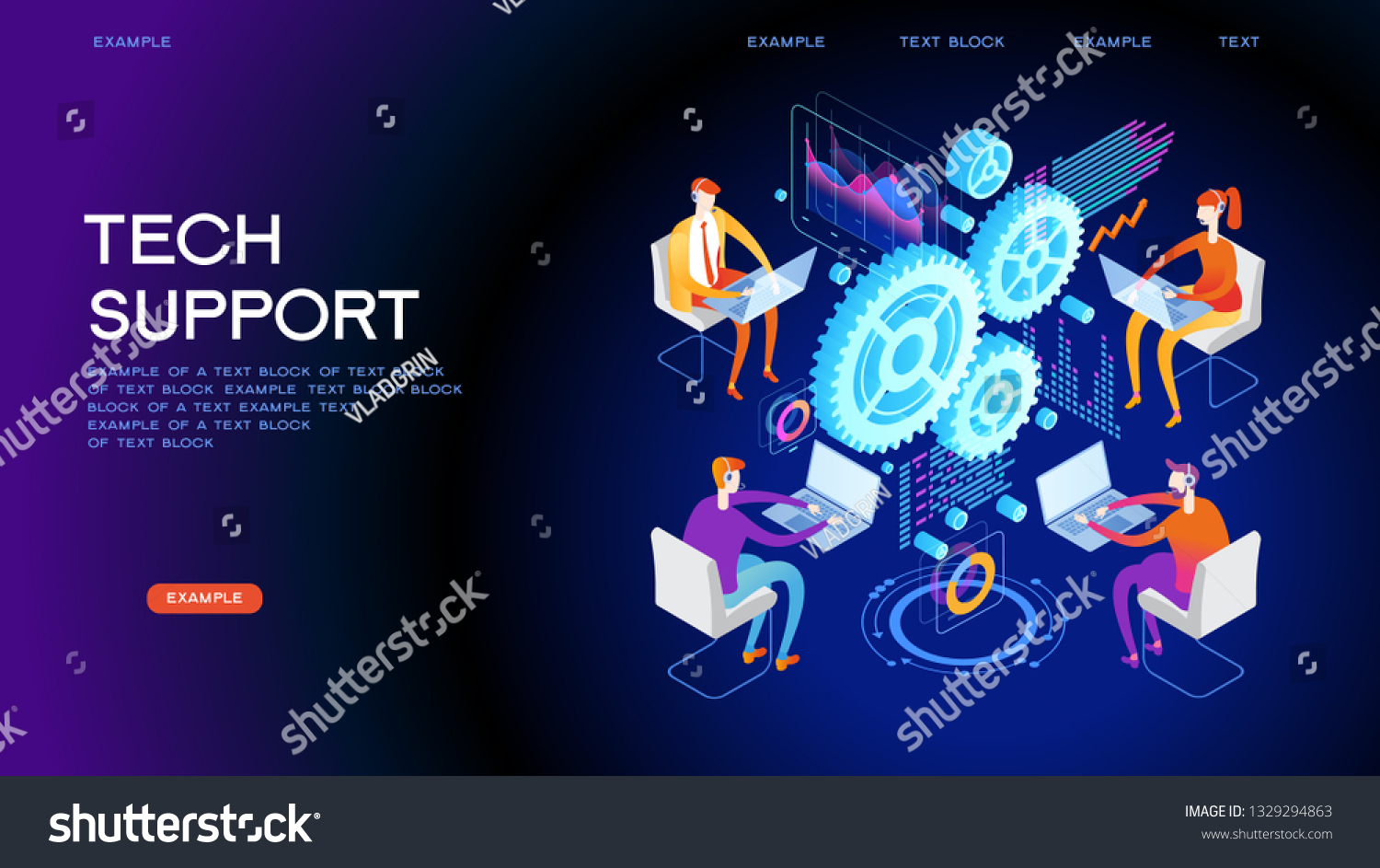 Technical support illustration concept. Modern business technology. Technical support engineer with computer at work. Design concepts for web banners. 3D vector isometric illustration.