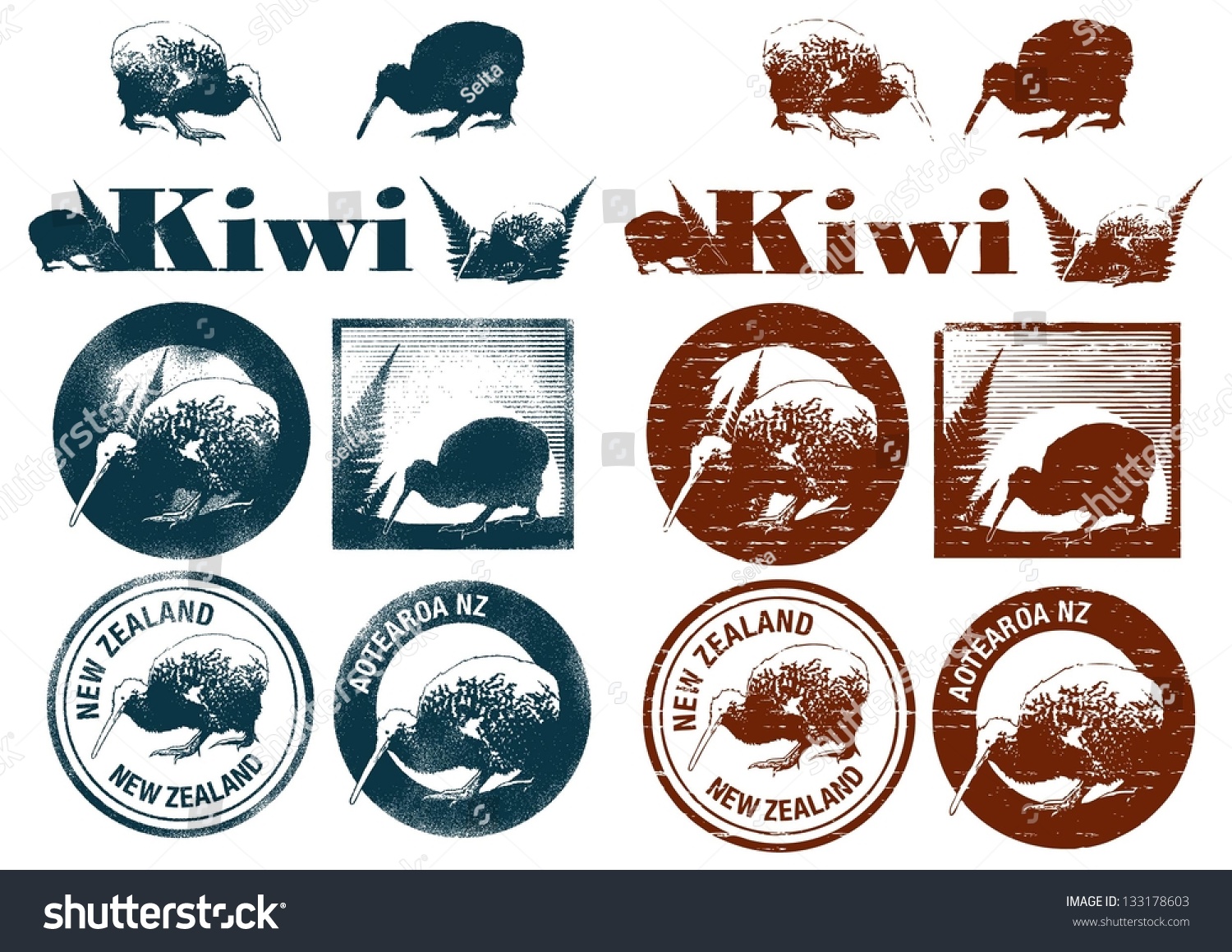Set of Kiwi grunge icons  rubber stamp vector