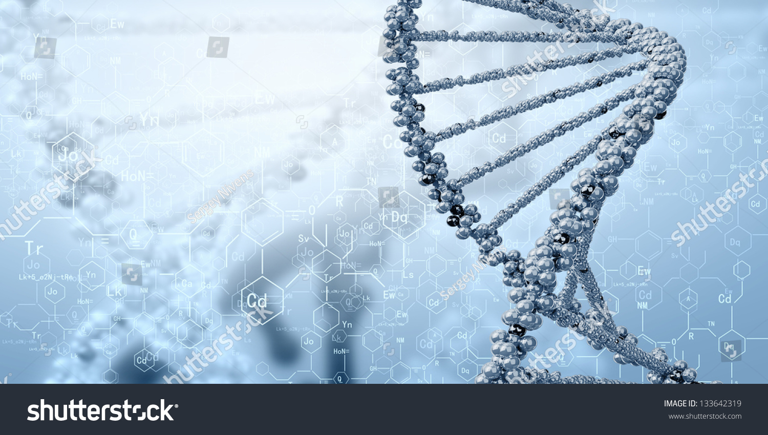 DNA molecule is located in front of a colored background. abstract collage