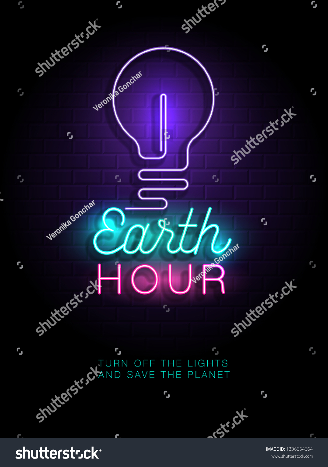 Earth hour neon sign. Poster  banner  flyer  brochure  leaflet  web icon  event poster  placard. Vector eps 10