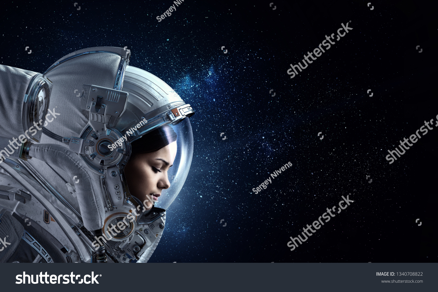 Astronaut pioneer doing research. Mixed media