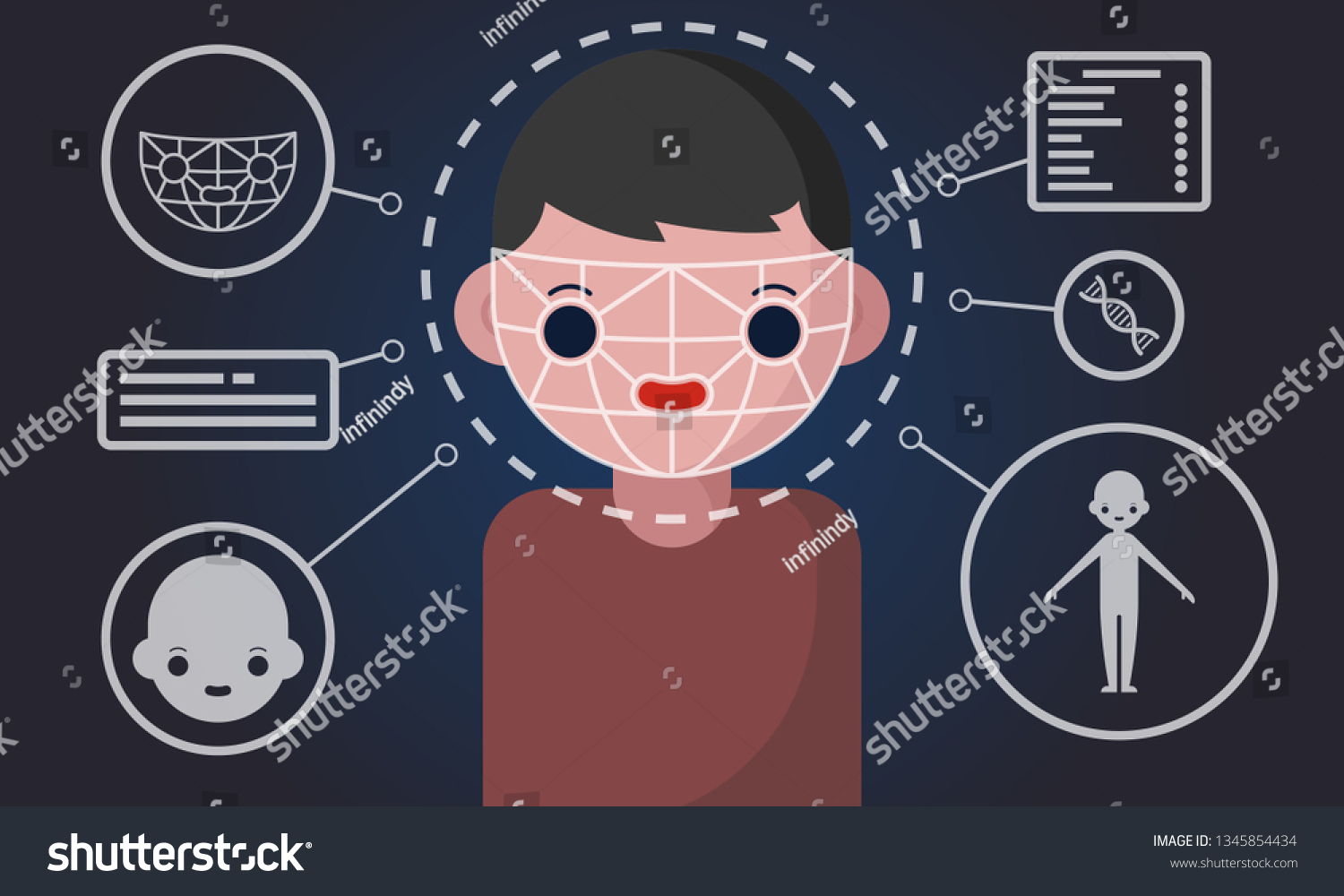 Facial Detection and Recognition System - Vector Illustration